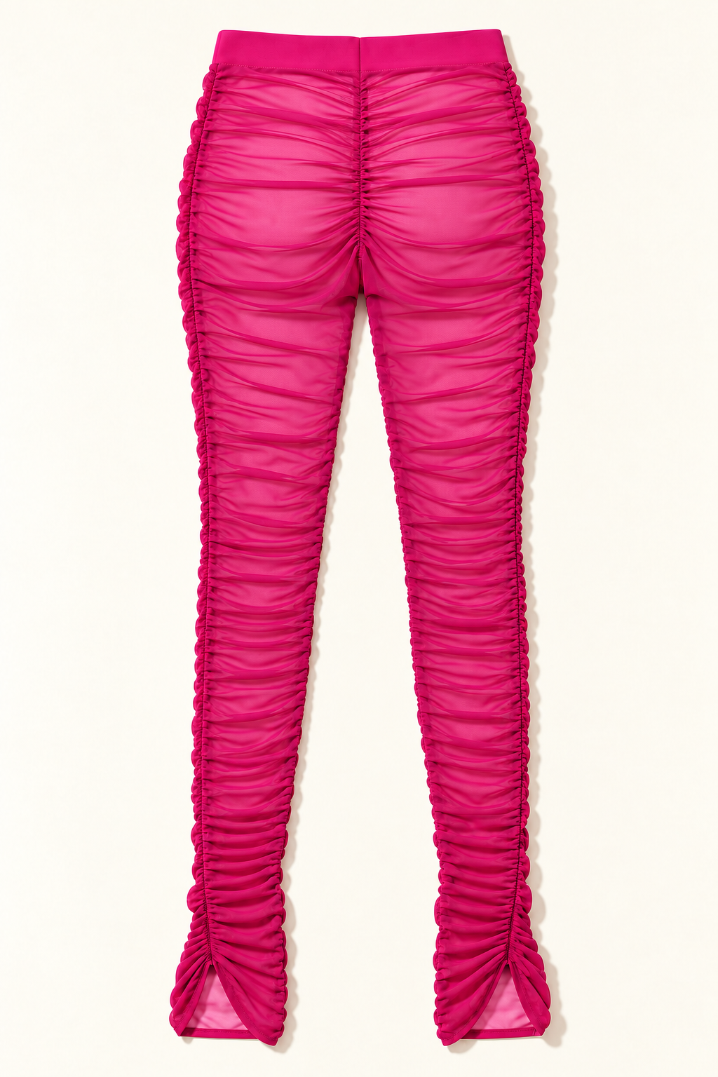 Fuchsia ruched mesh leggings – back view
