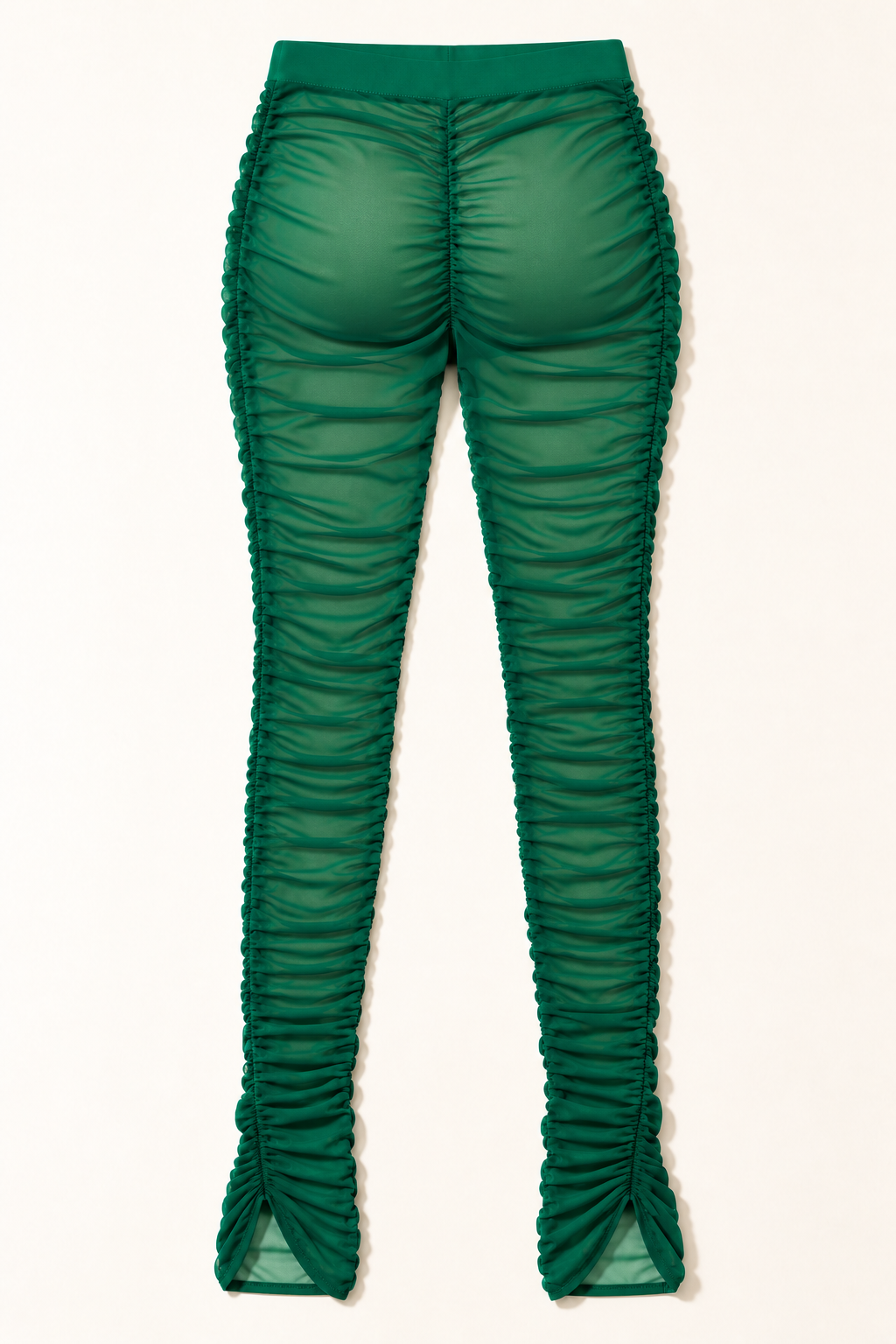 Kelly green ruched mesh leggings – back view