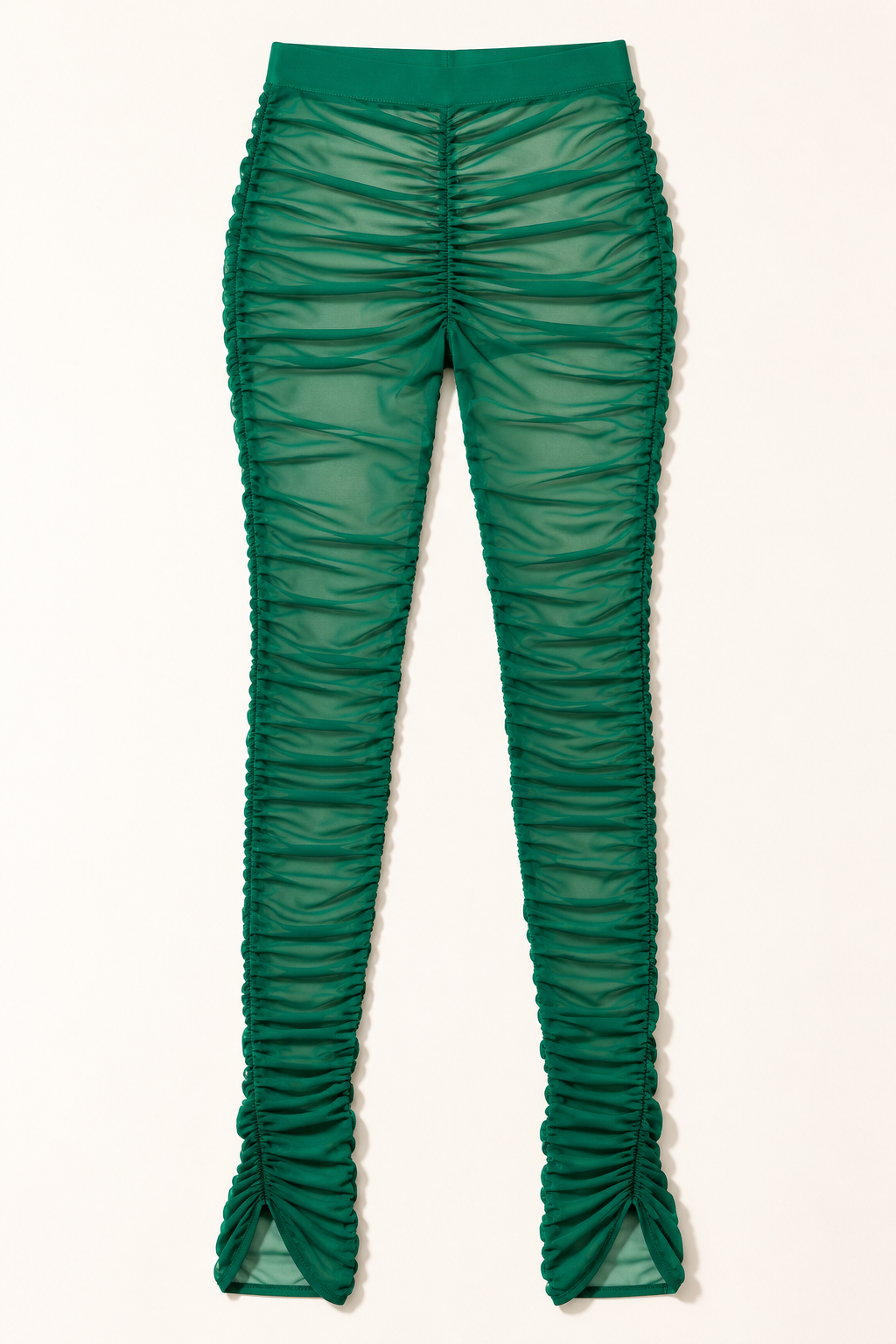 Muvin women's kelly green ruched mesh leggings – front view
