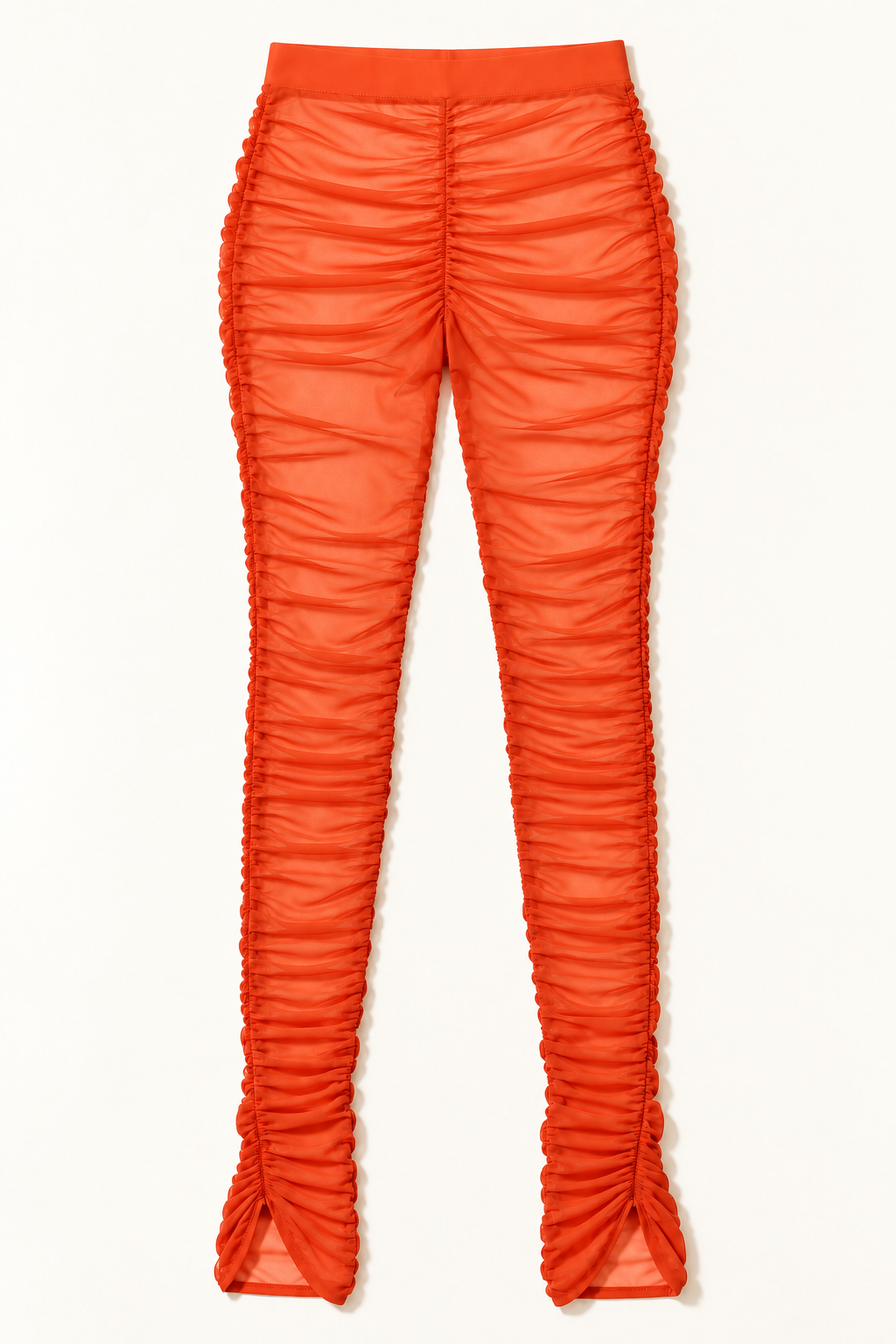 Orange ruched mesh leggings – back view