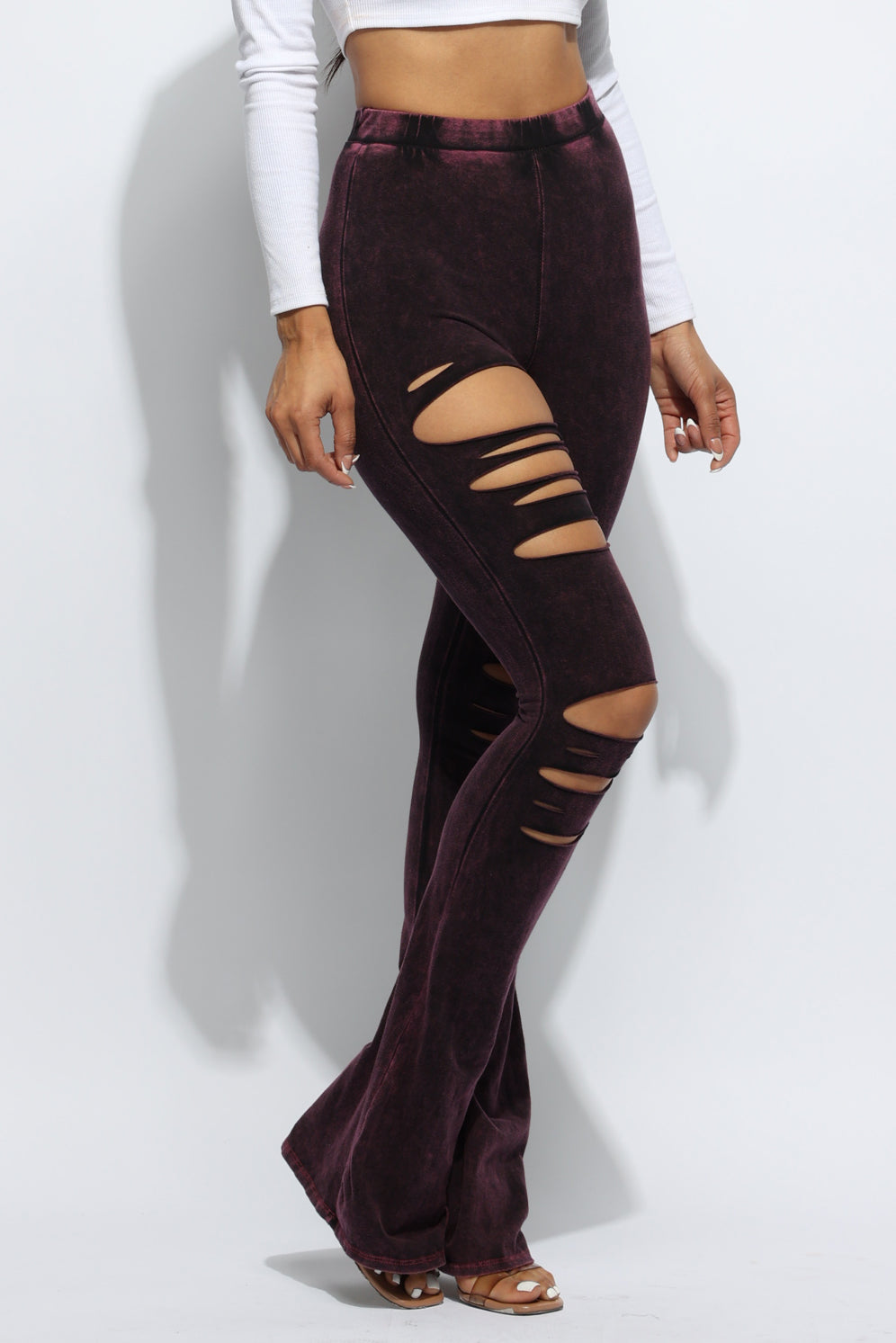 Mineral wash wide leg pants with cutout lace-up detail, styled look