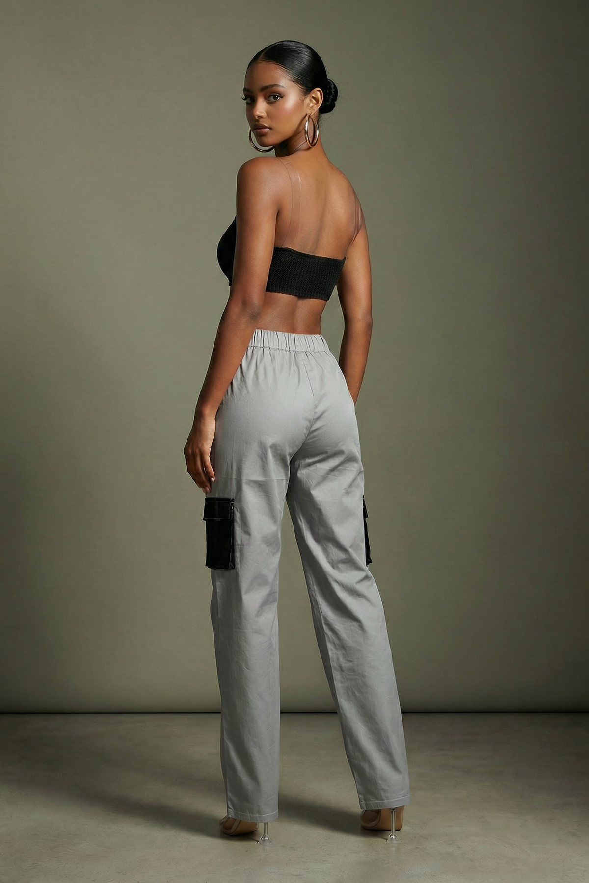 Colorblock Wide Leg Pants in Grey – Back view
