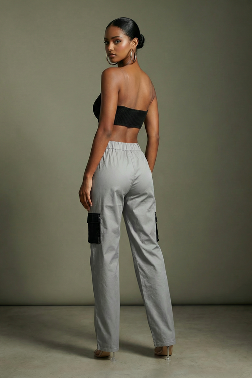 Colorblock Wide Leg Pants in Grey – Back view