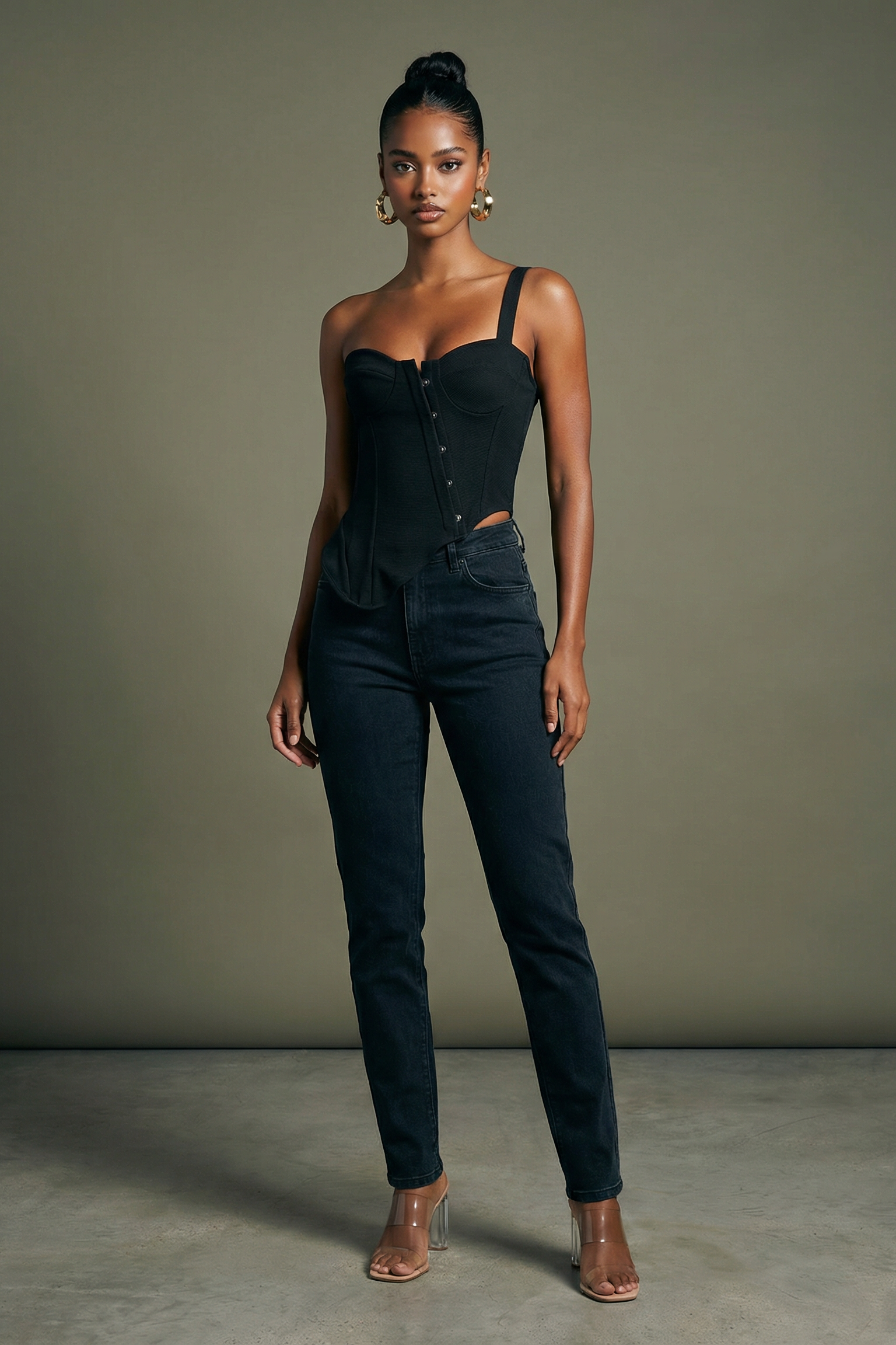 Black one shoulder asymmetrical tank top, side profile