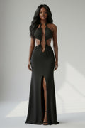Cutout Open Back Halter Maxi Dress in Black – Detail view