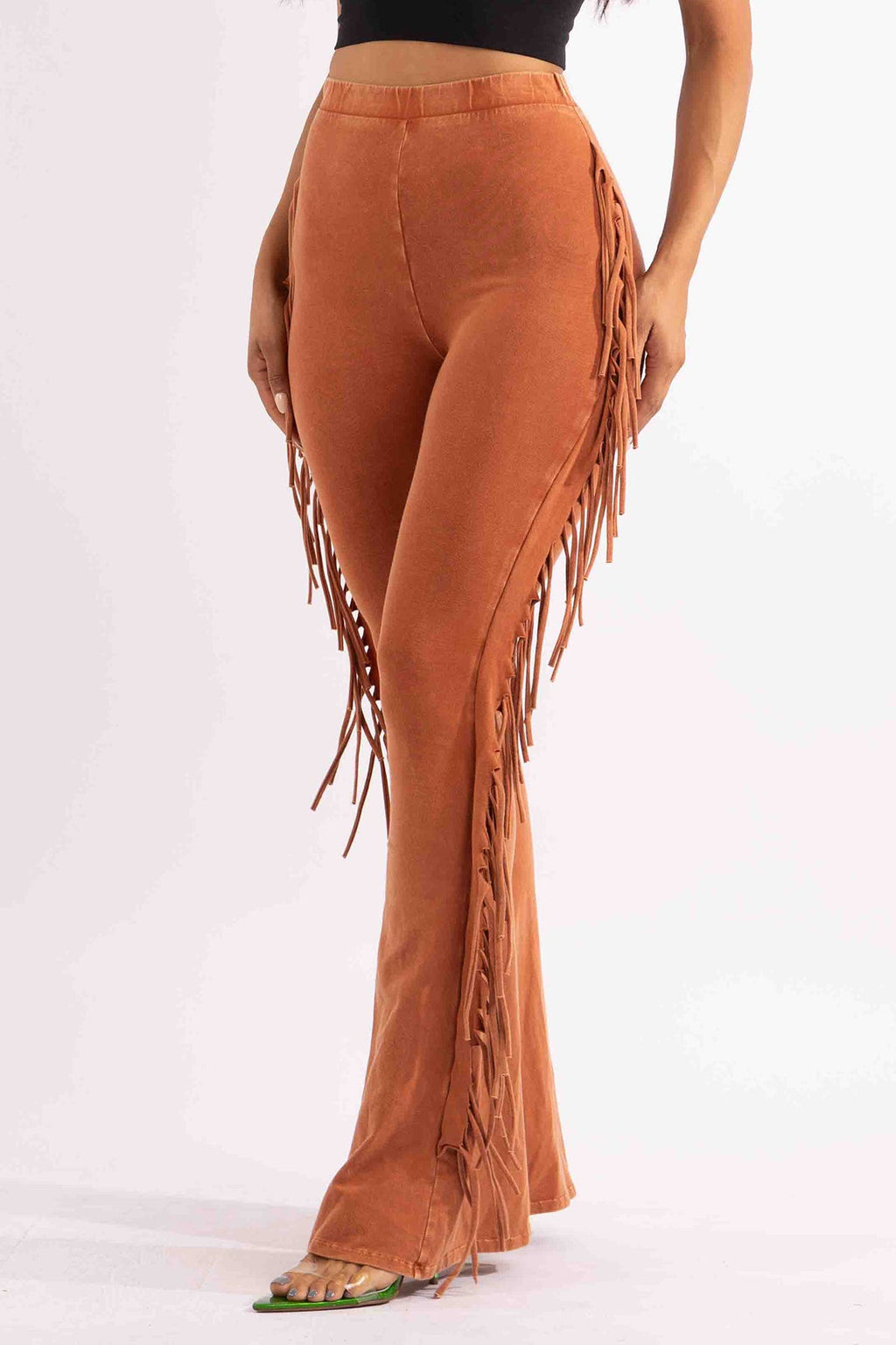 Fringe Trim Mineral Wash Pants in Olive Size 2X – View 17