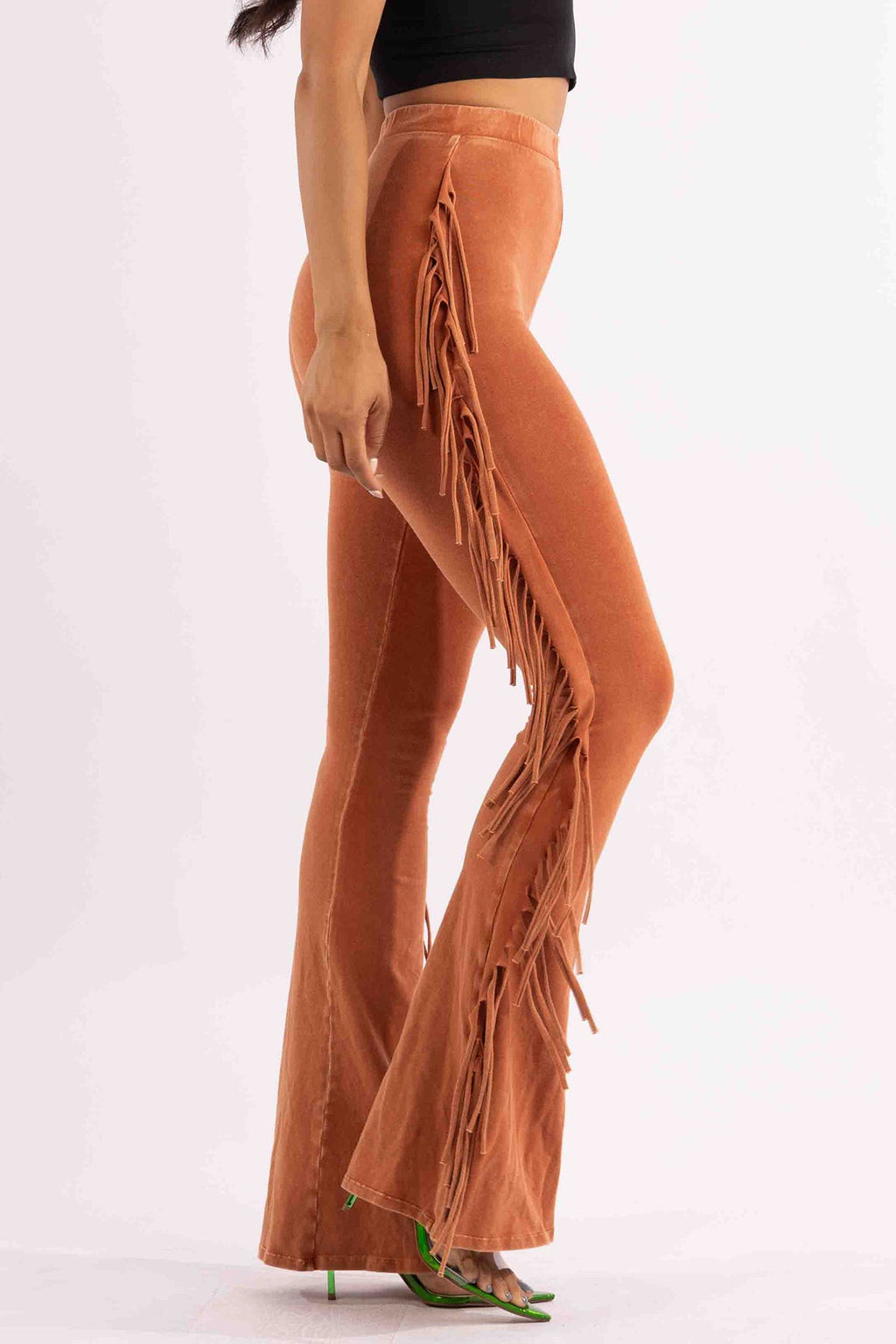 Fringe Trim Mineral Wash Pants in Rust Size S – View 19