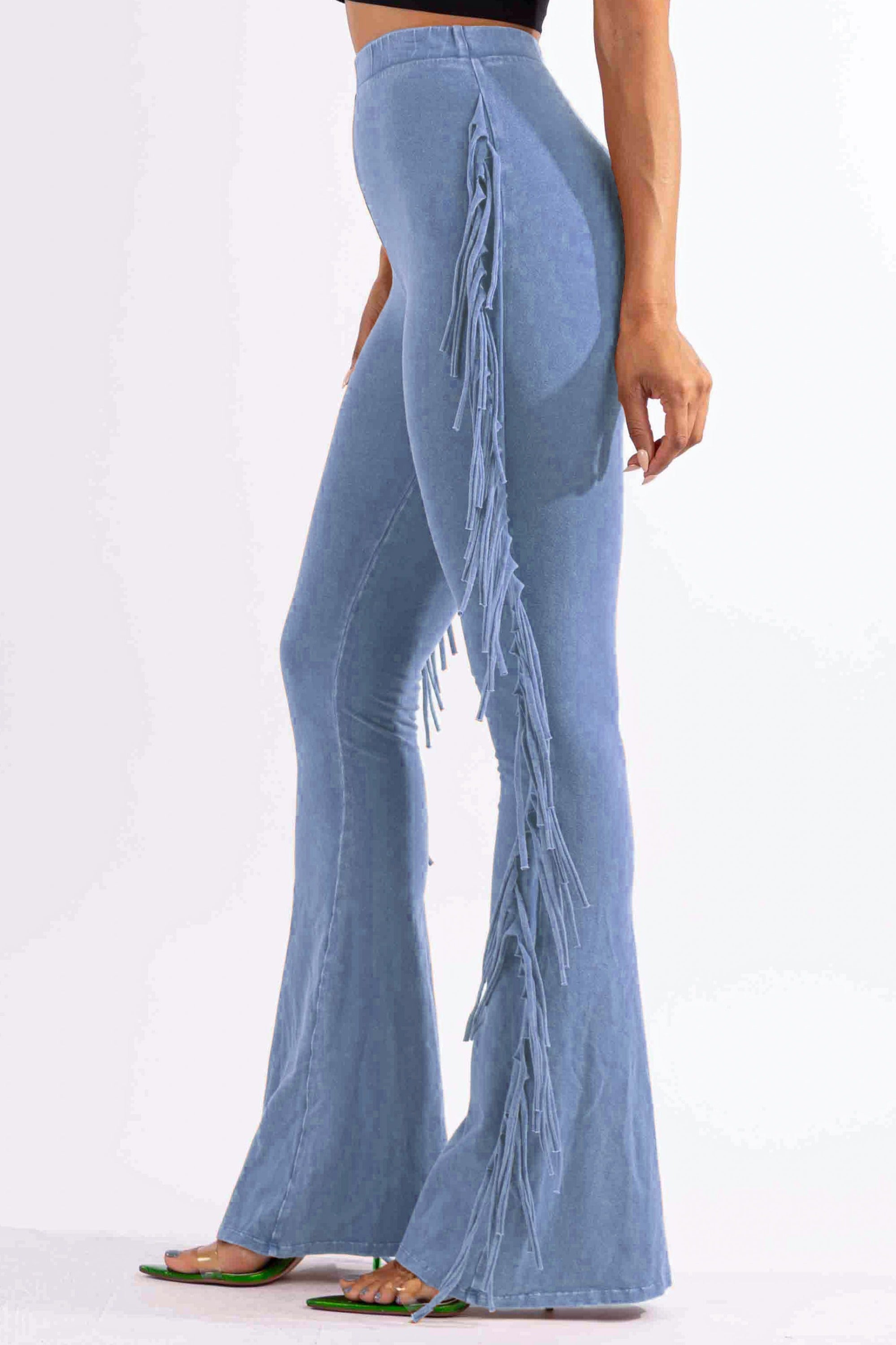 Fringe Trim Mineral Wash Pants in Pink Size L – View 33