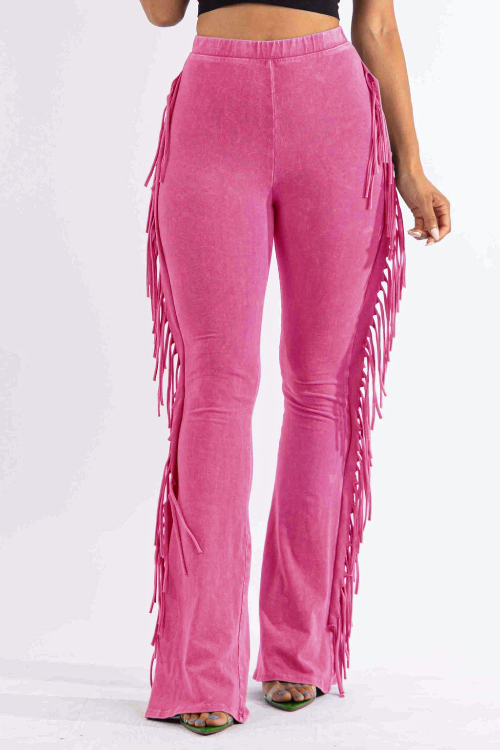 Fringe Trim Mineral Wash Pants in Pink Size 3X – View 36