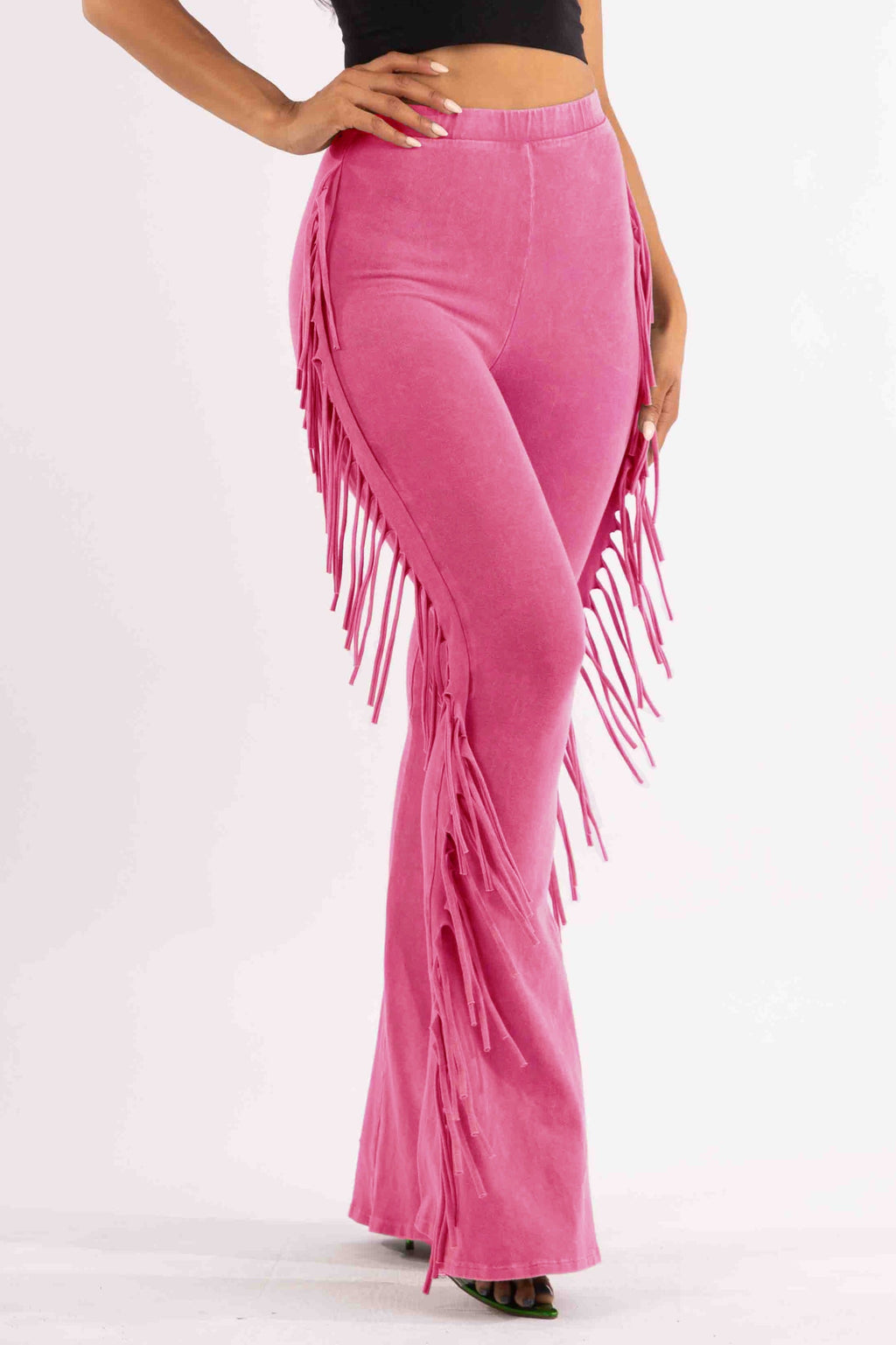 Fringe Trim Mineral Wash Pants in Dk Fuschia Size L – View 39