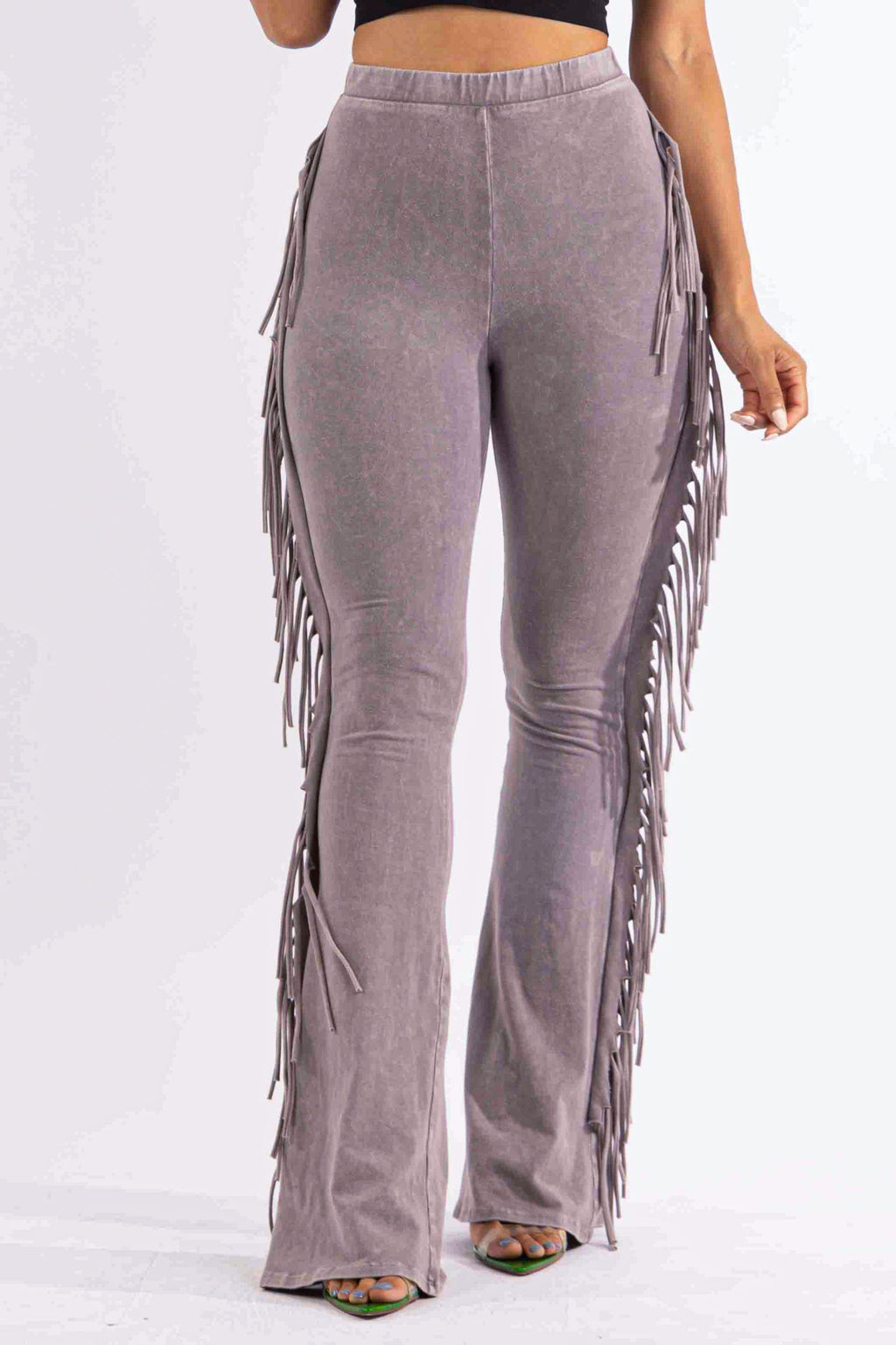 Fringe Trim Mineral Wash Pants in Rust Size M – View 20
