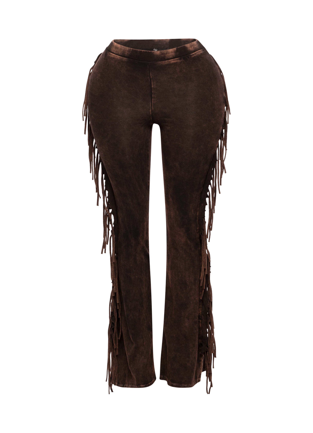 Dark brown fringe trim mineral wash wide leg pants styled outfit look