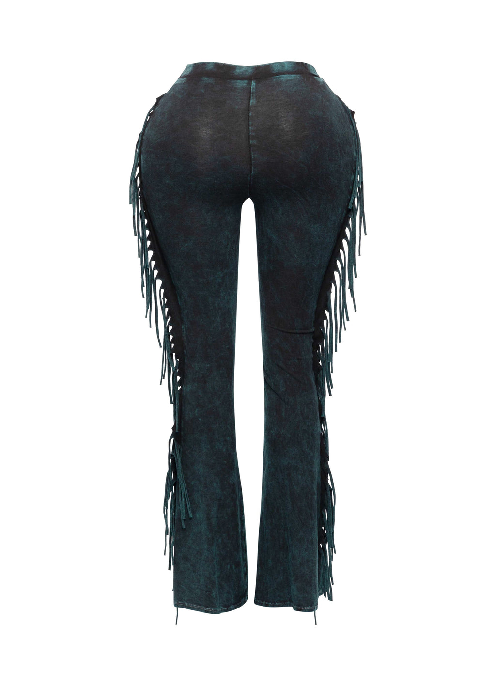 Teal fringe trim mineral wash wide leg pants styled outfit look