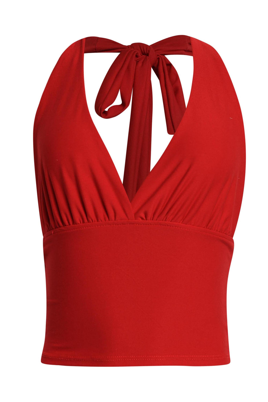 Halter Tie-Back Crop Top in Red – Side view