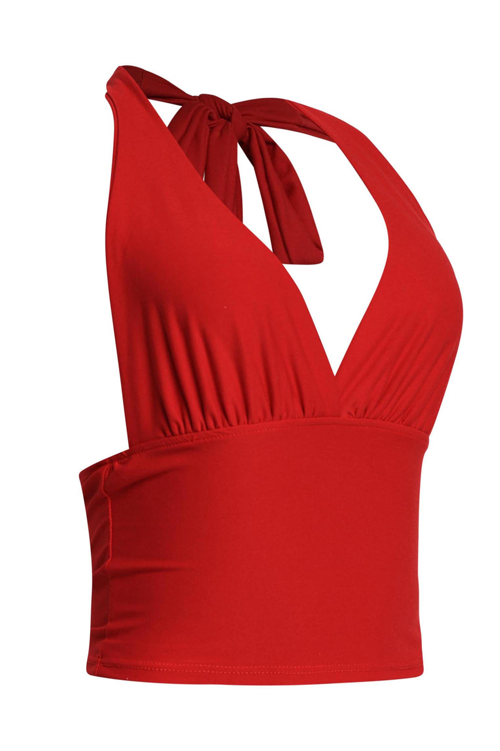 Halter Tie-Back Crop Top in Red – Detail view