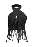 Fringe Halter Crop Top in Black – Side view