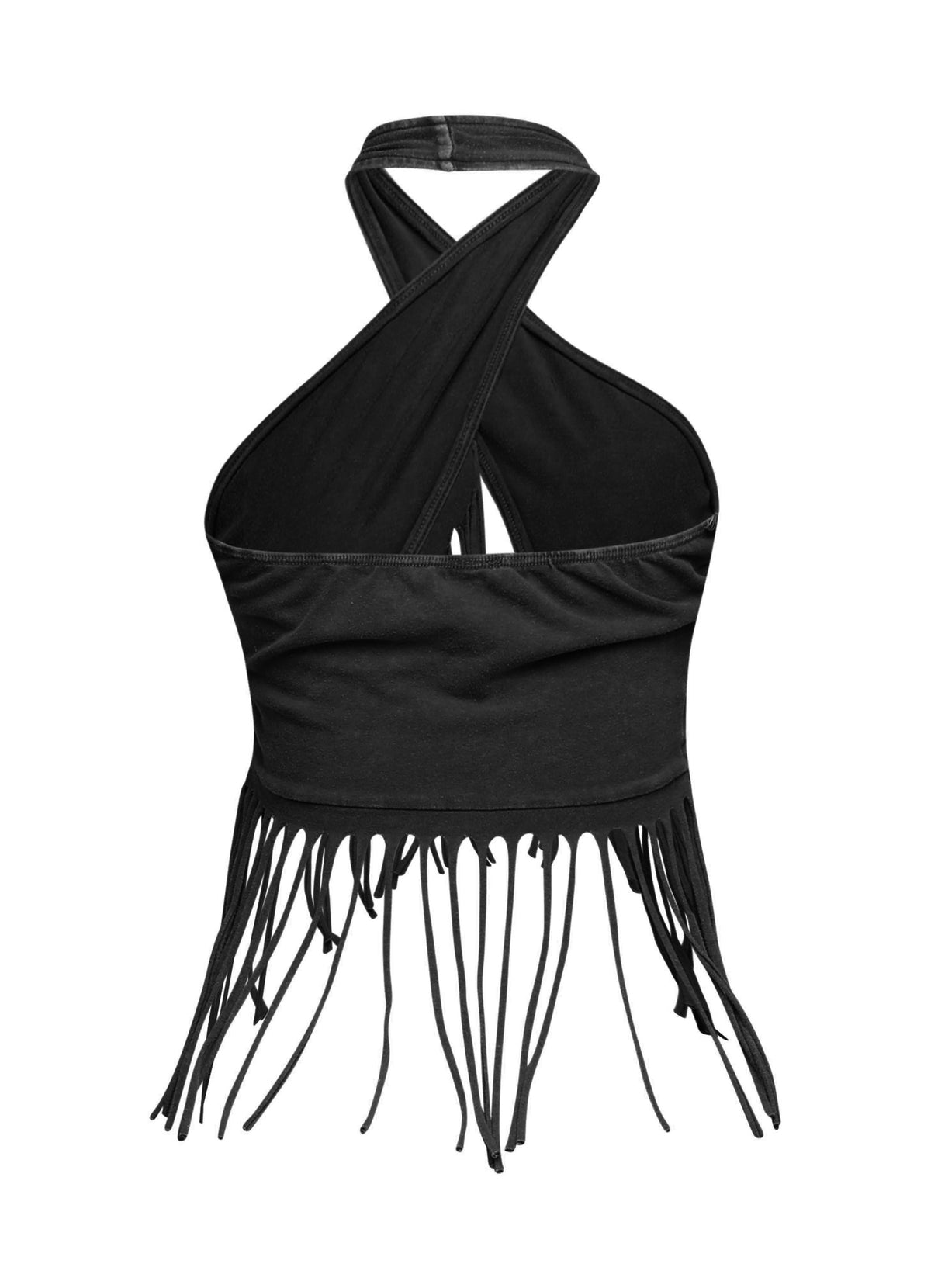 Fringe Halter Crop Top in Black – Detail view