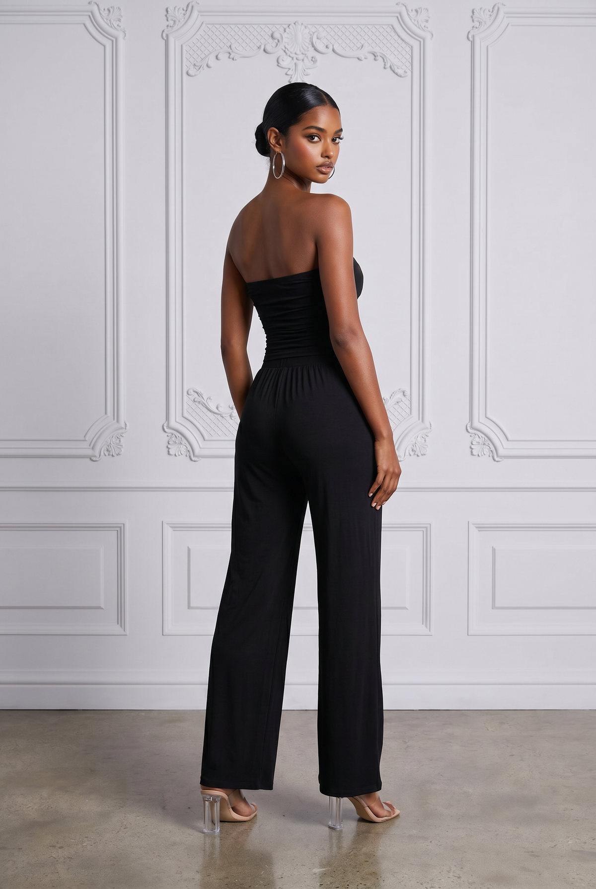 Strapless Tie Jumpsuit in Black – Back view
