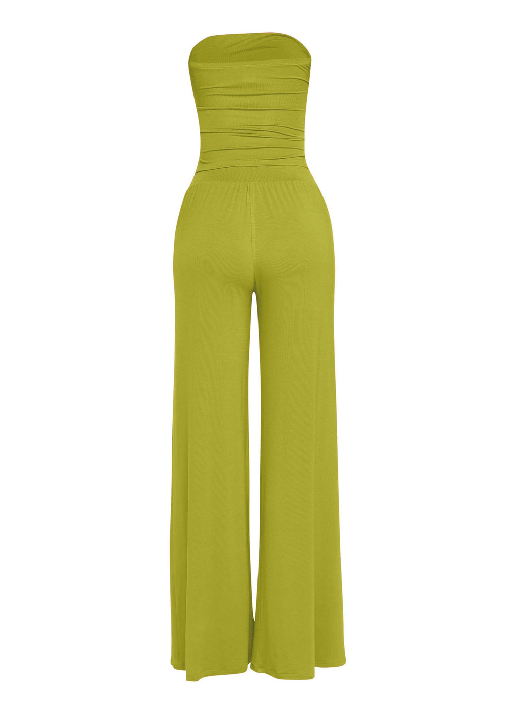Avocado strapless tie jumpsuit, side view on model
