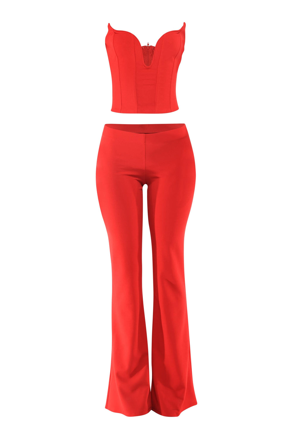 Corset Tube Top & Flare Pant Set in Red – Side view