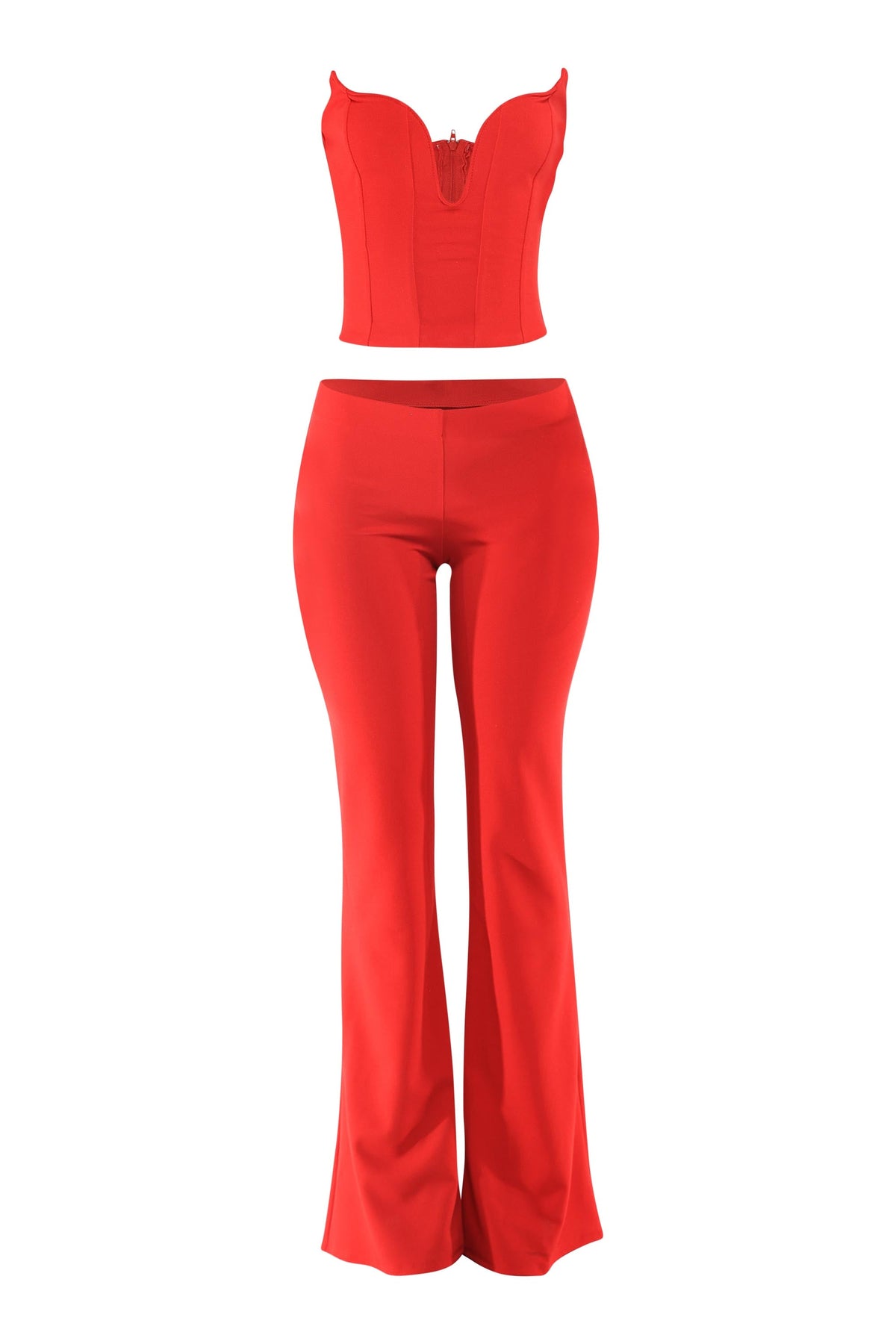 Corset Tube Top & Flare Pant Set in Red – Side view