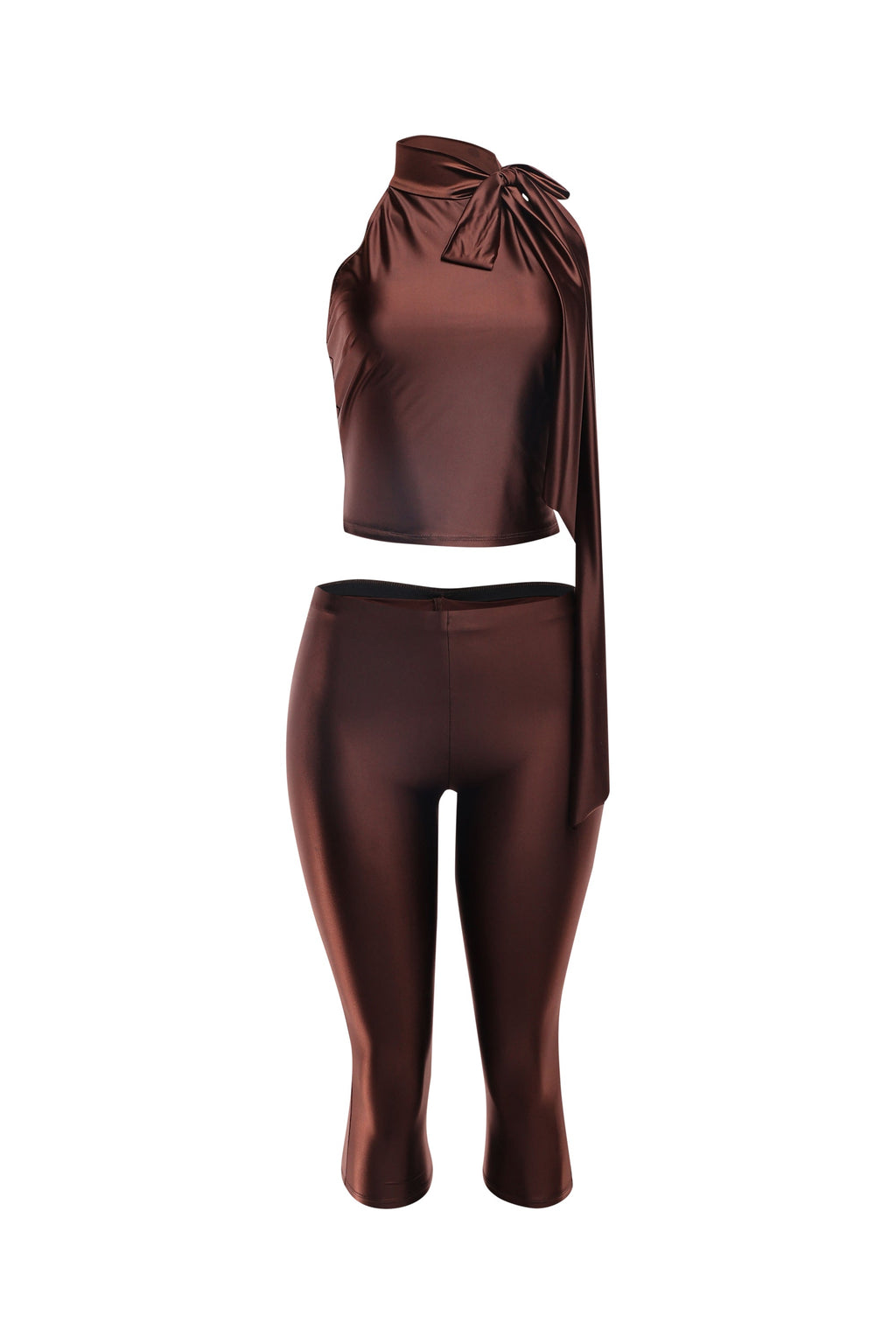 Satin Tie-Back Crop Top & Pant Set in Burgundy – Side view