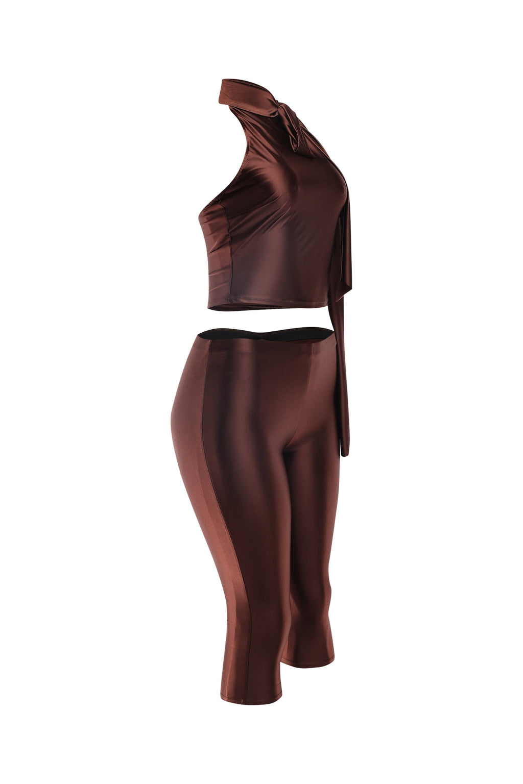 Satin Tie-Back Crop Top & Pant Set in Olive – Detail view