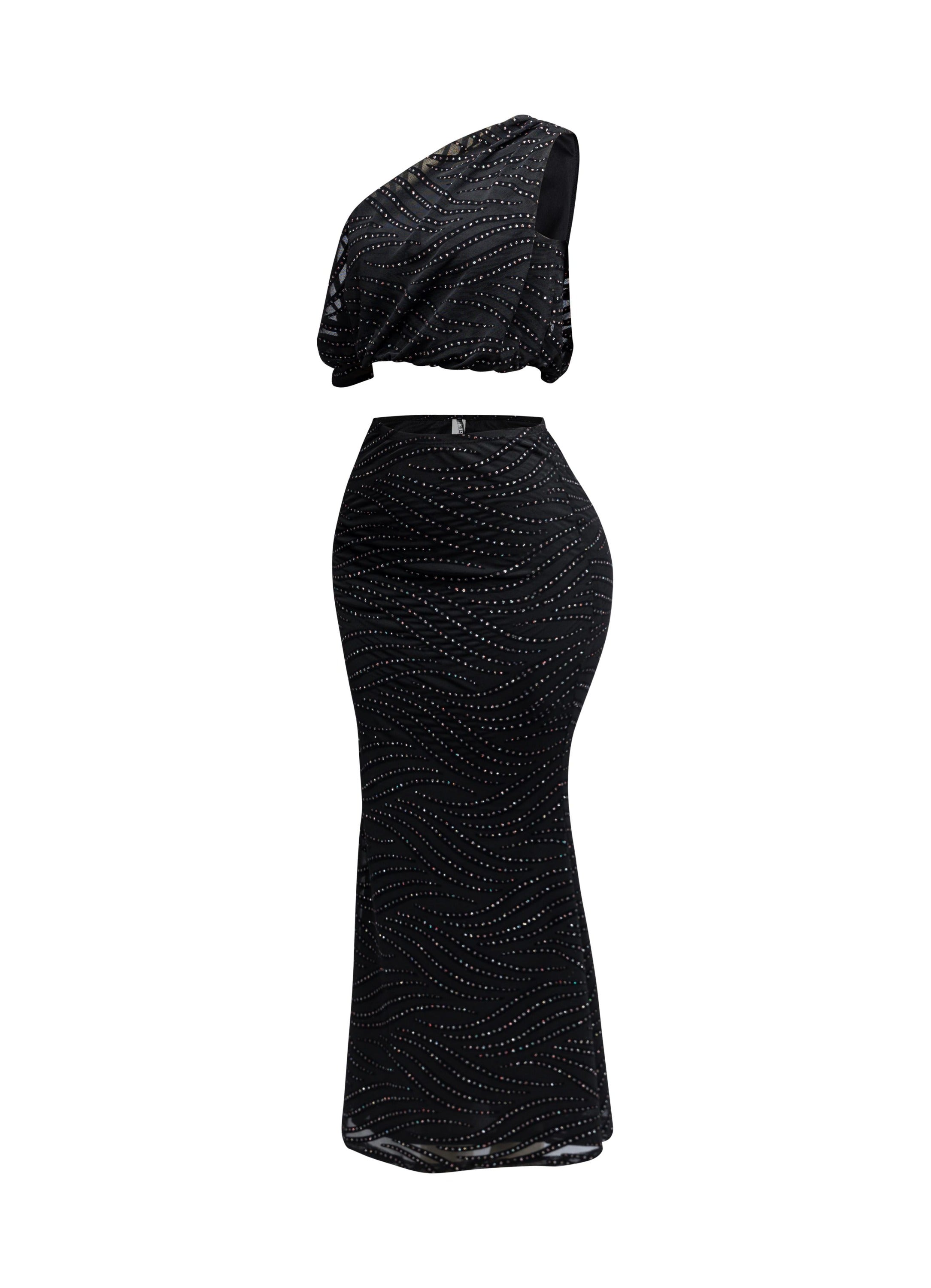 Glitter Off Shoulder Top & Mermaid Maxi Skirt Set – View 9