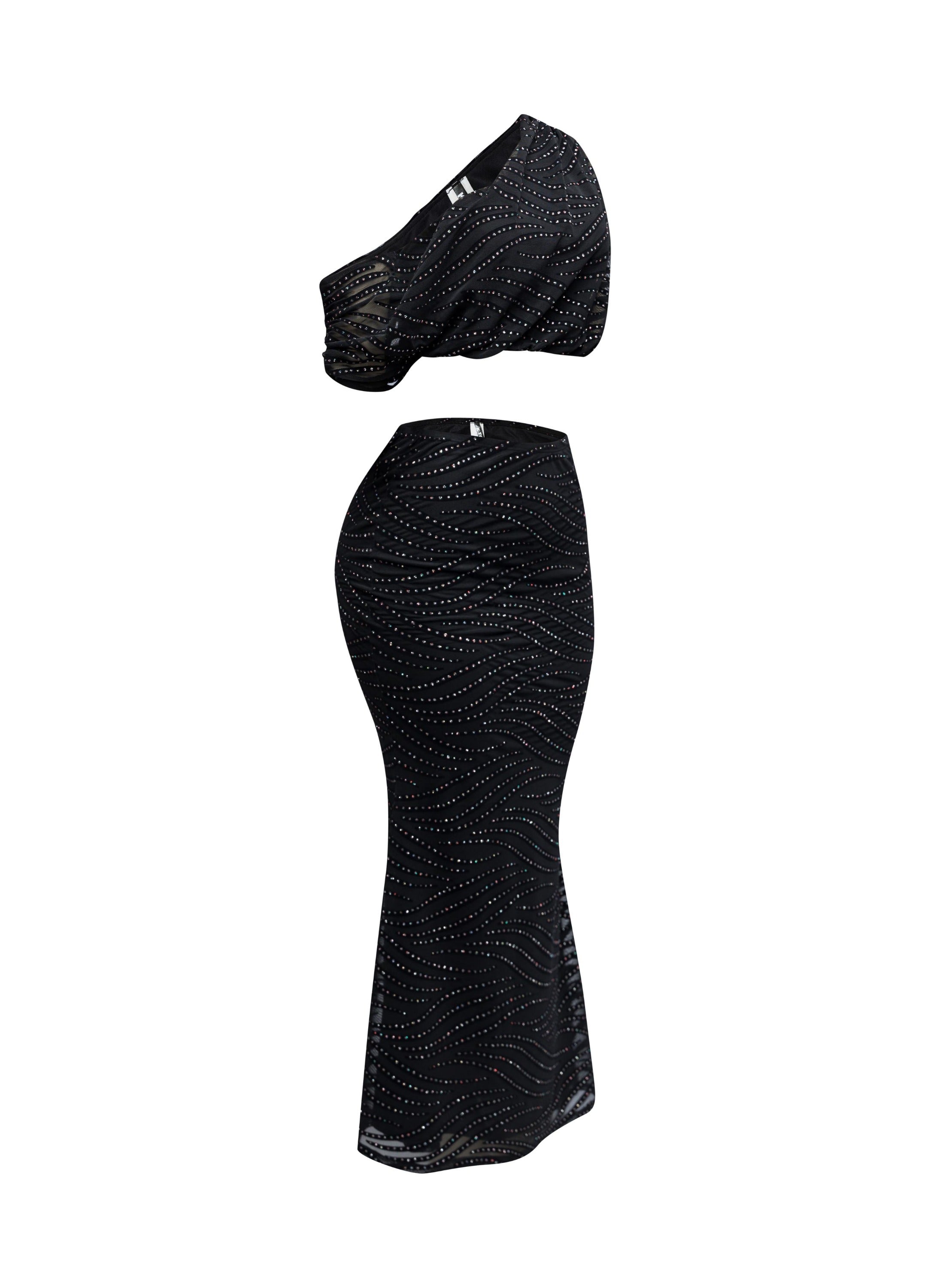 Glitter Off Shoulder Top & Mermaid Maxi Skirt Set – View 7