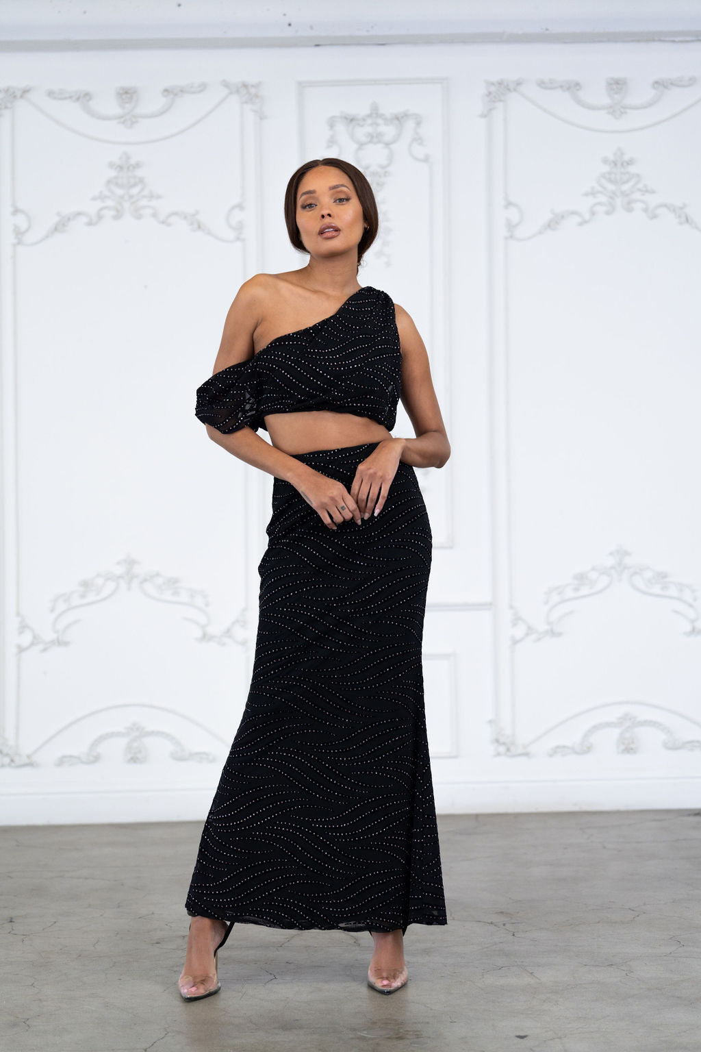 Glitter Off Shoulder Top & Mermaid Maxi Skirt Set – View 5