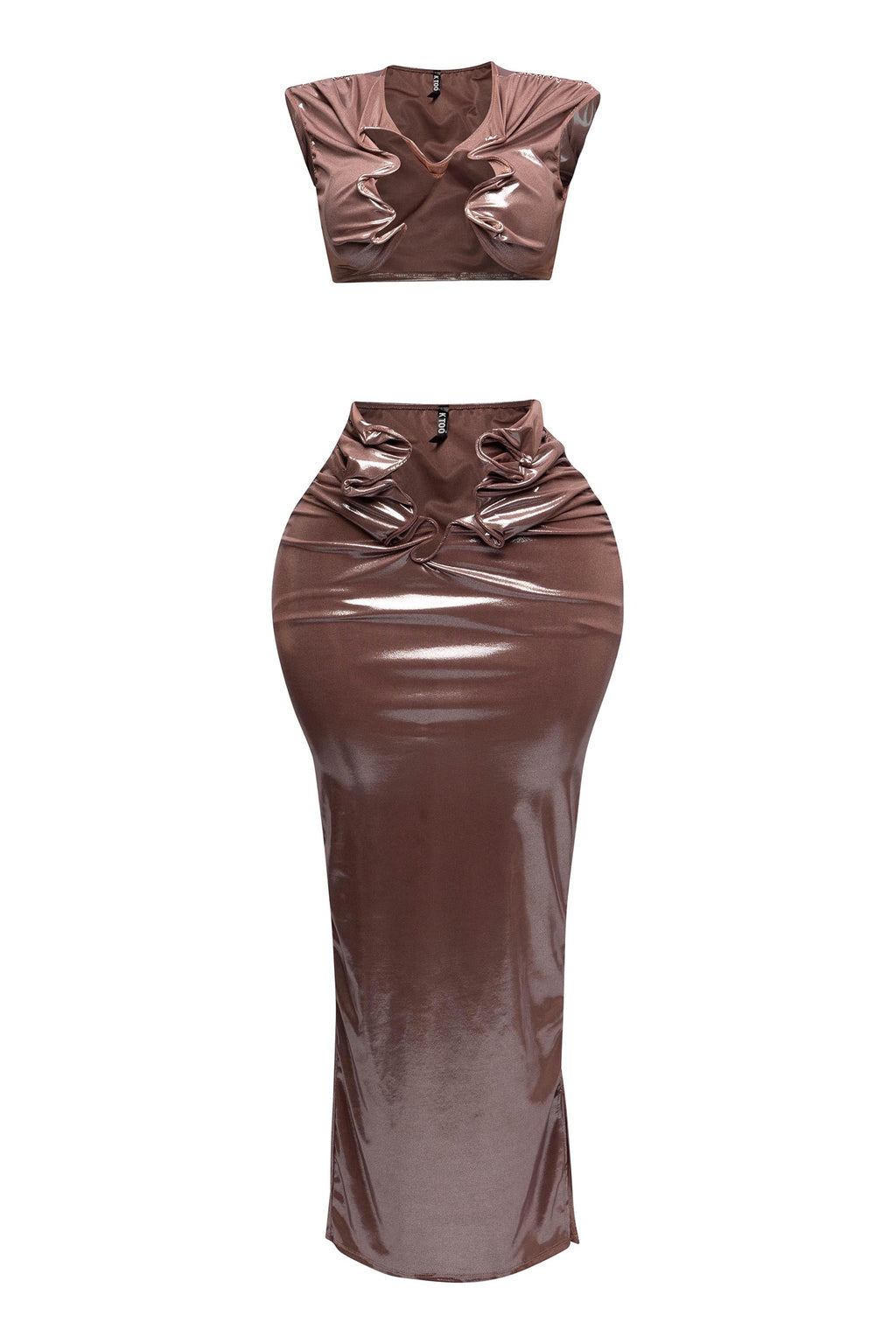 Foiled Wire Crop Top & Maxi Skirt Set in Royal – Side view