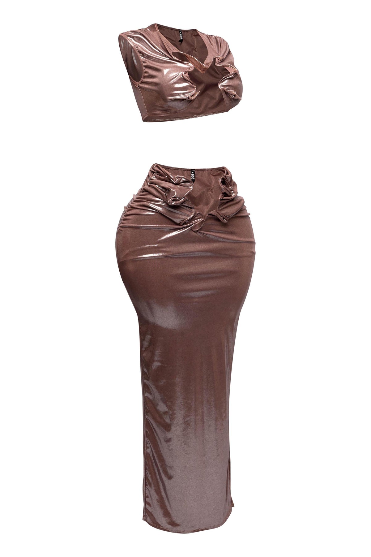 Foiled Wire Crop Top & Maxi Skirt Set – Detail view