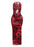 Halter Cowl Neck Top & Maxi Skirt Set in Red combo – Side view