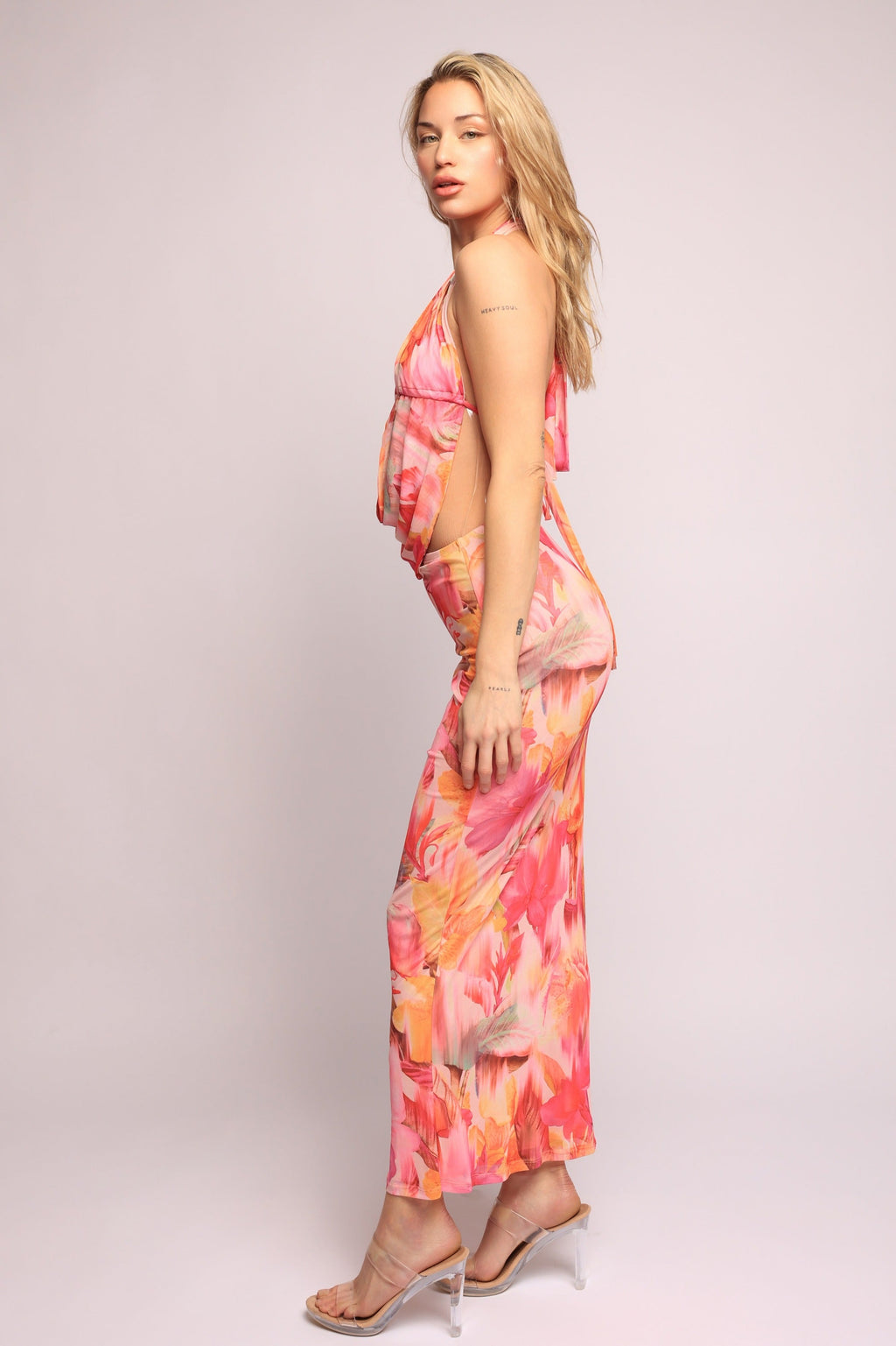 Tropical Floral Mesh Halter Top & Skirt Set – View 6