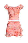Ruffle Off Shoulder Top & Mini Skirt Set in Coral combo – Side view