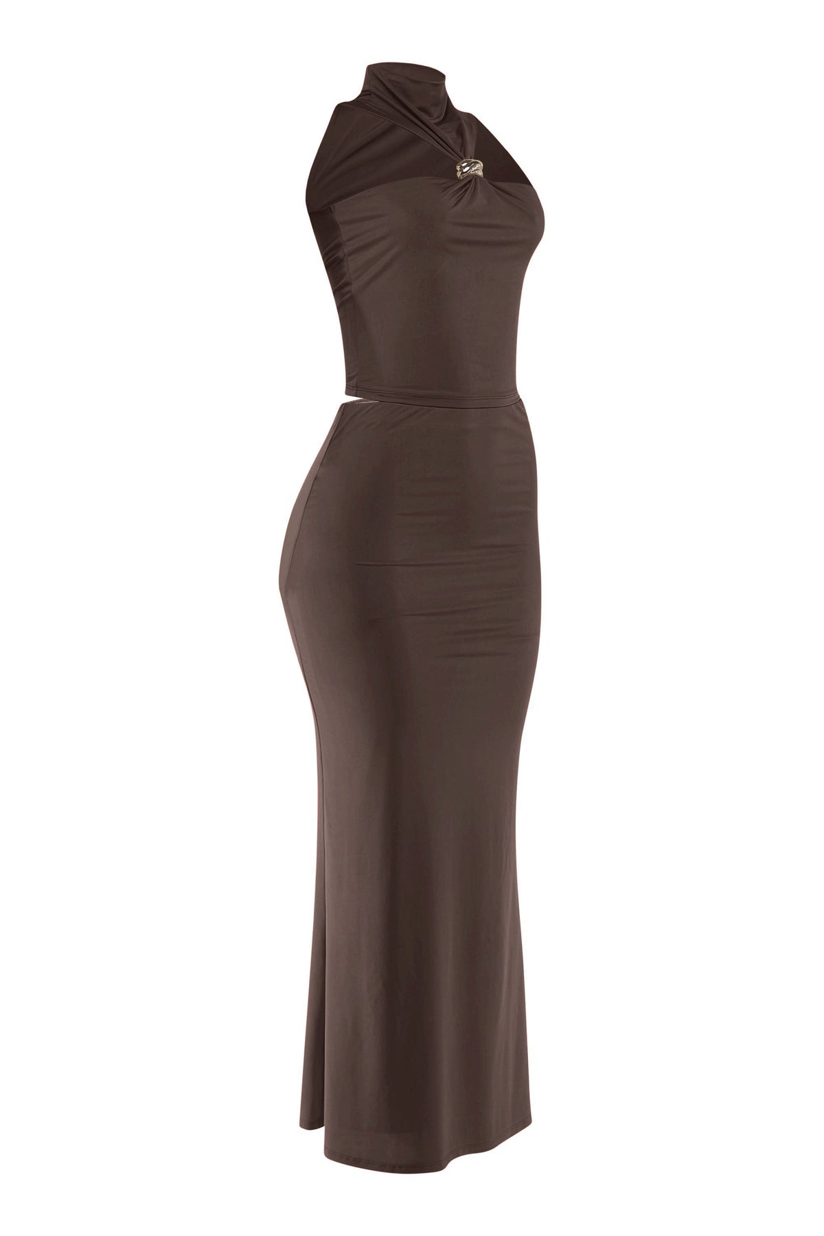 Mock Neck Top & Flare Maxi Skirt Set in Red – Detail view