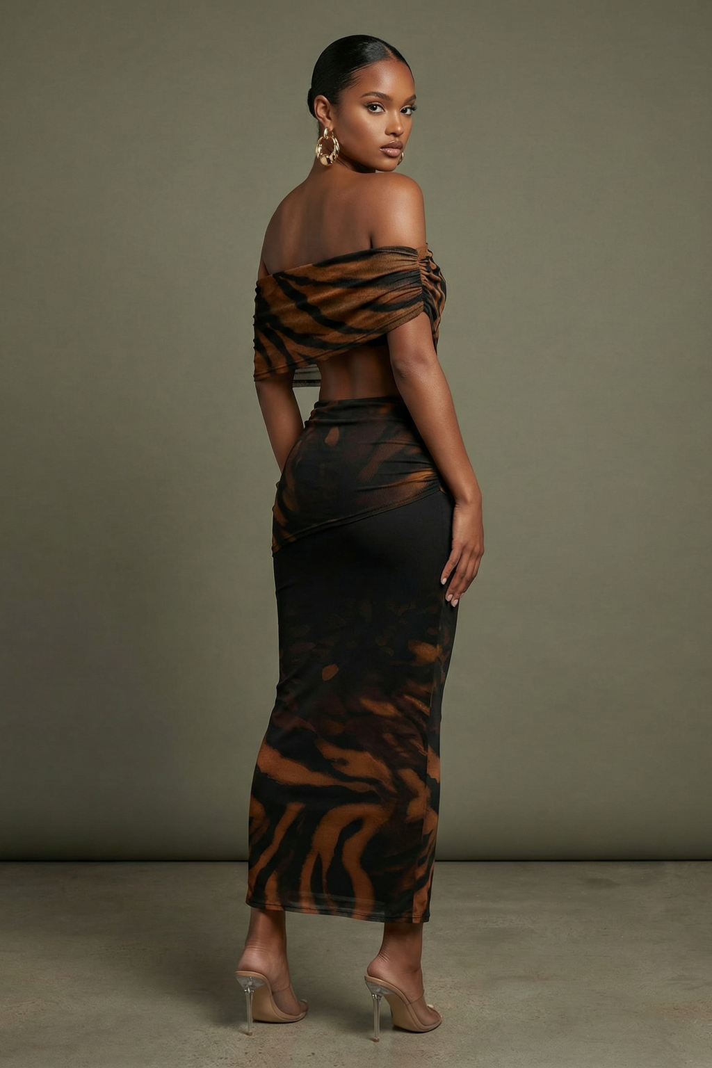 Off Shoulder Mesh Midi Set in Black combo – Back view