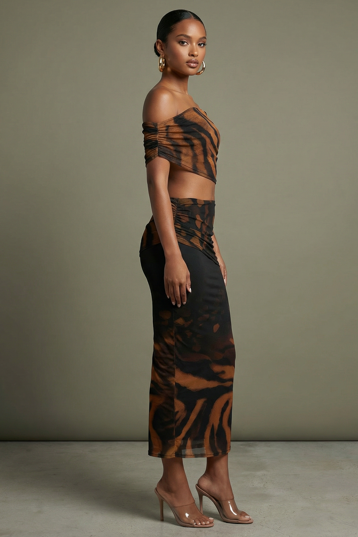 Off Shoulder Mesh Midi Set in Black combo – Side view