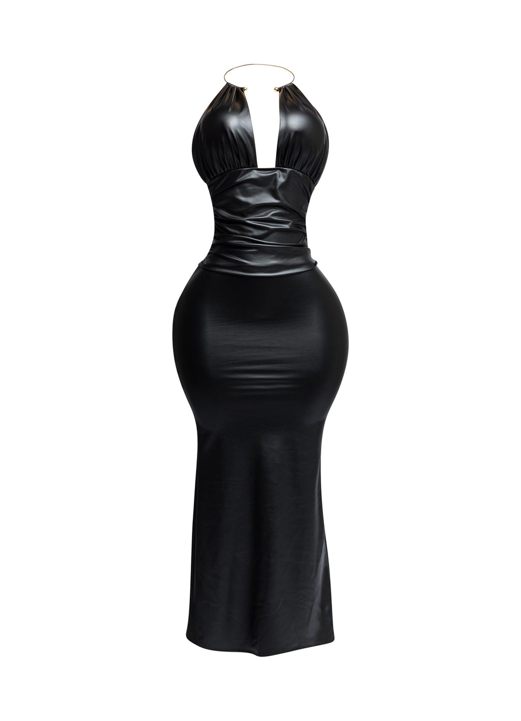 PU Halter Maxi Dress