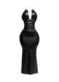 PU Halter Maxi Dress