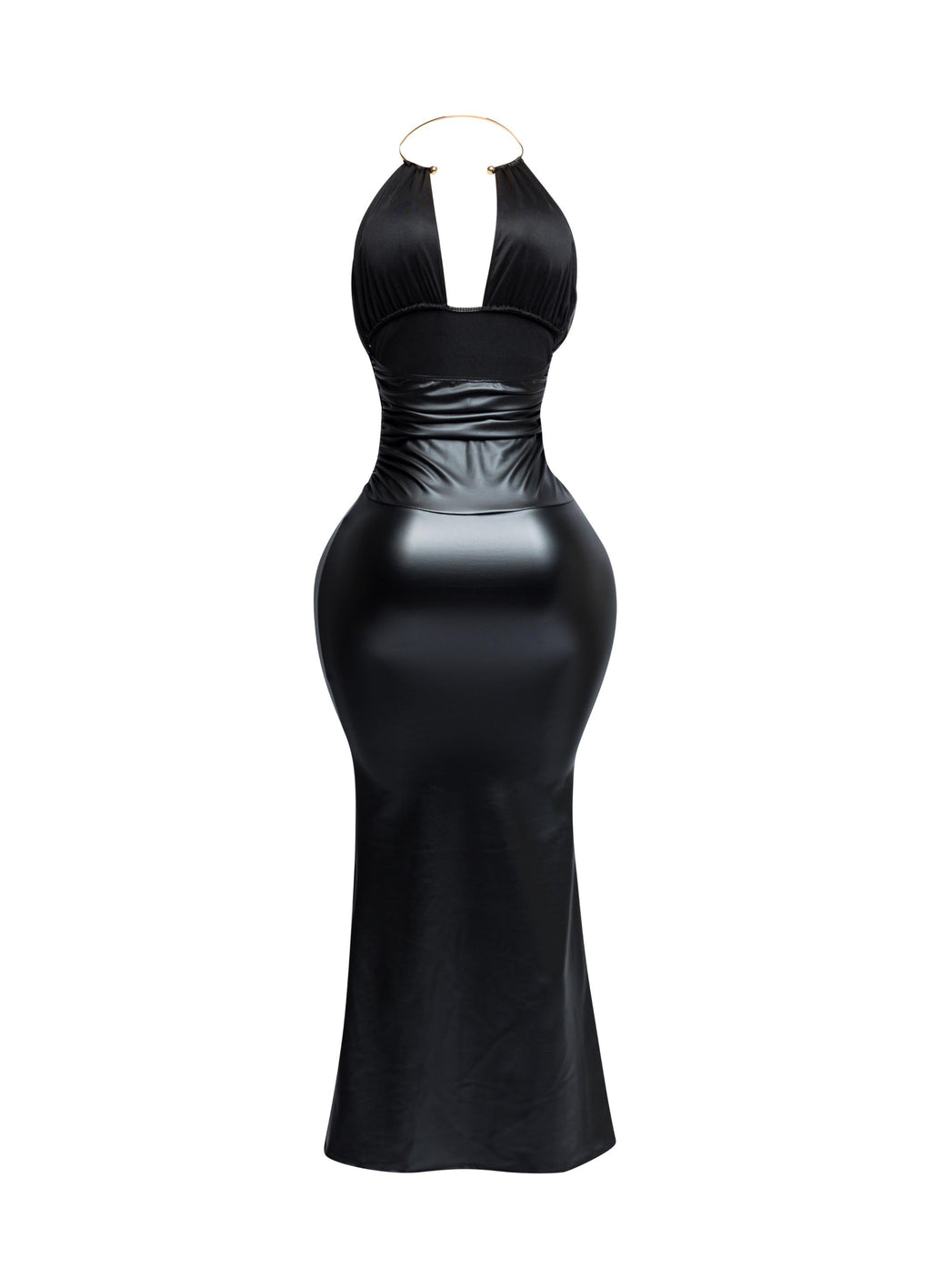 PU Halter Maxi Dress