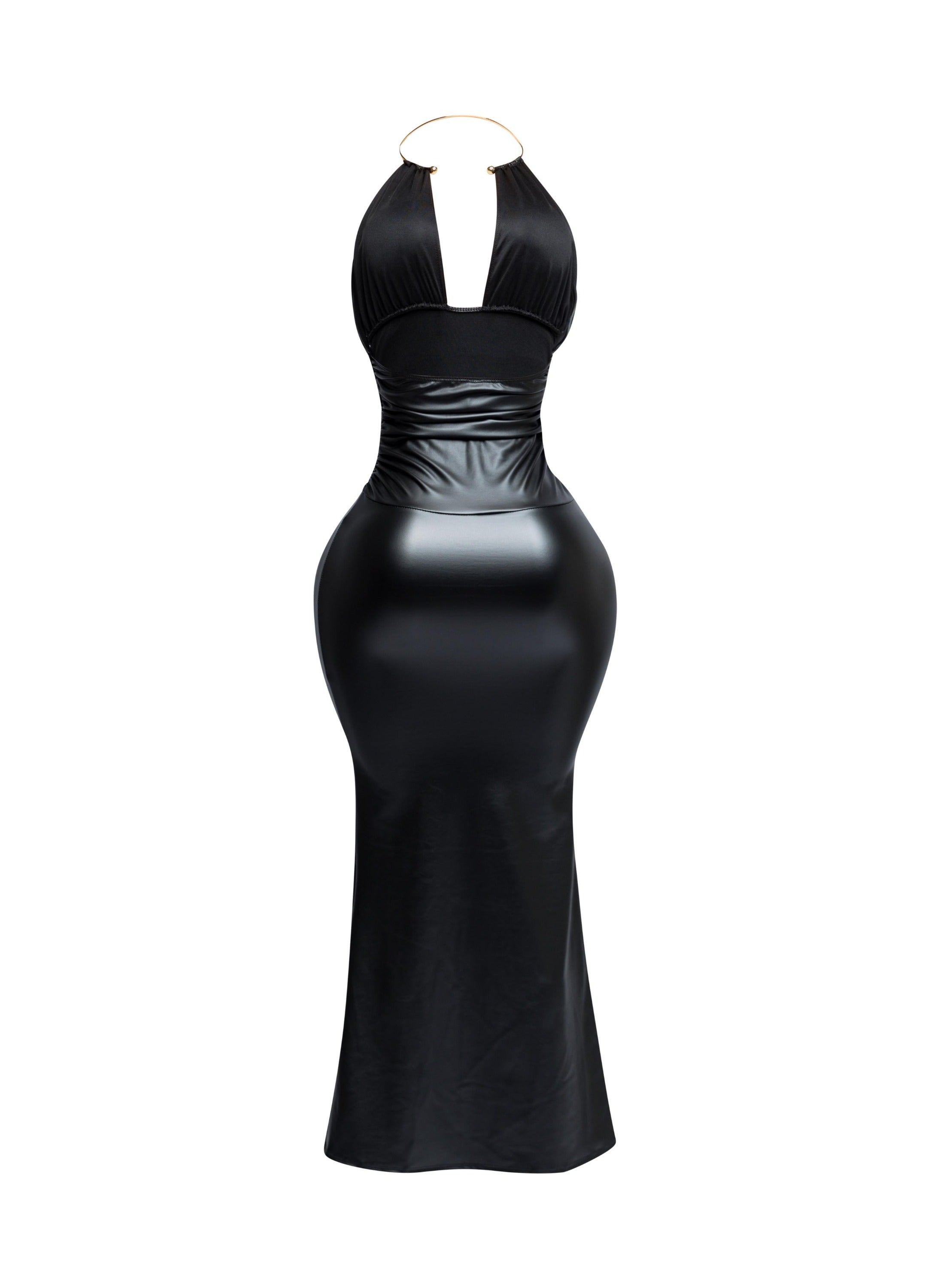 PU Halter Maxi Dress