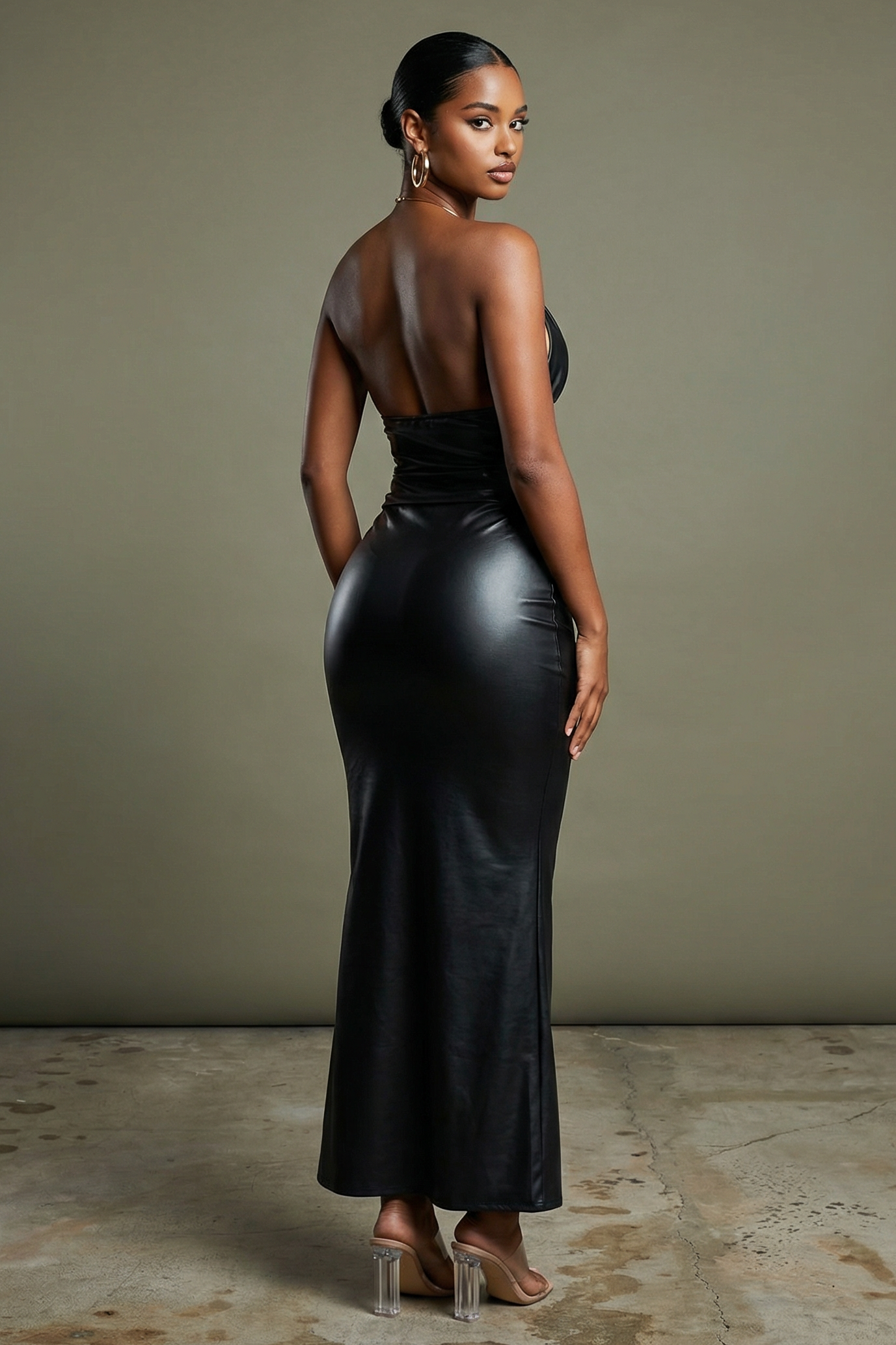 PU Halter Maxi Dress