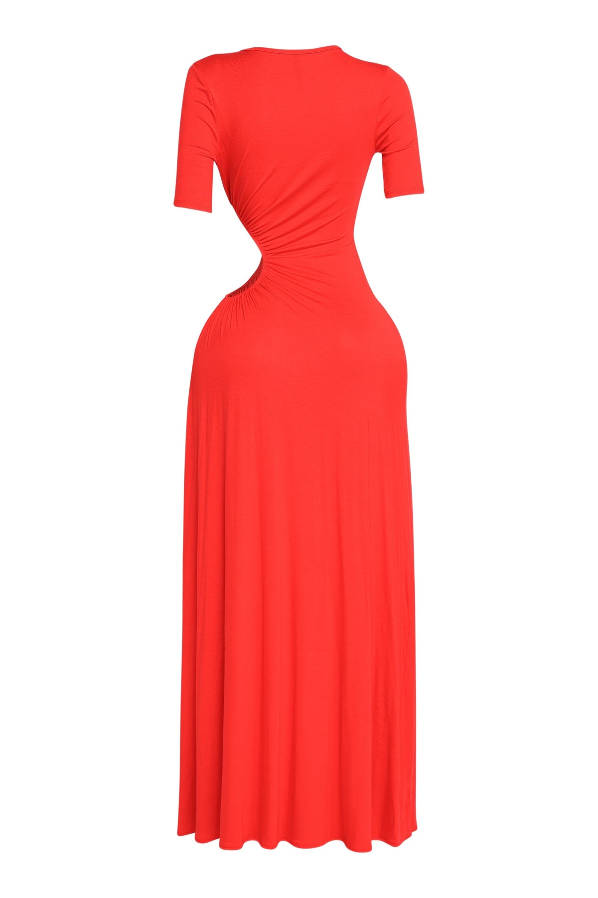 Short Sleeve Cutout Maxi Dress in Red – Detail view