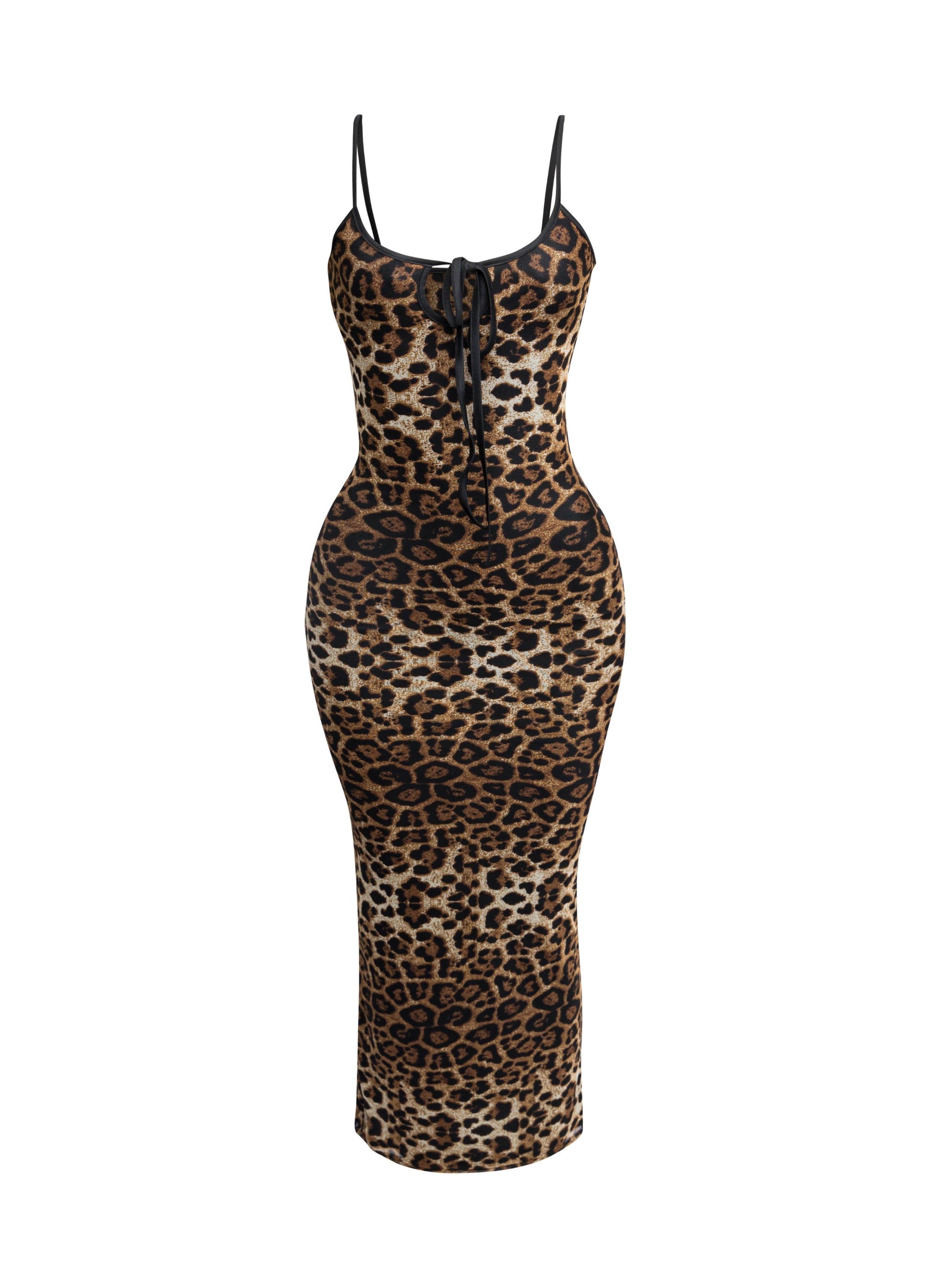 Leopard Print Mesh Tie Front Maxi Dress in Leopard Size 2X – View 5