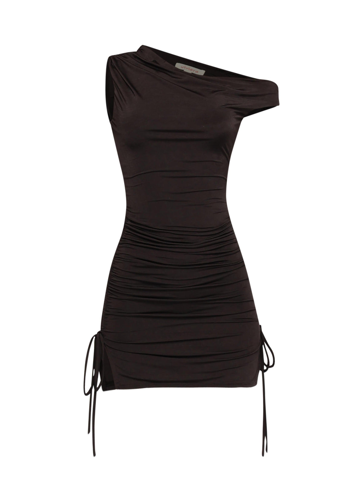 Asymmetrical Ruched Mini Dress in Black – Side view