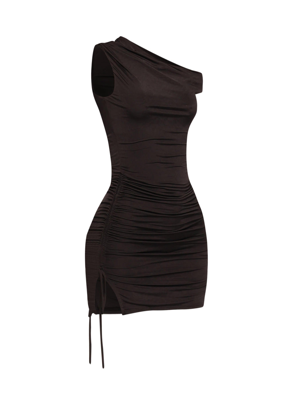 Asymmetrical Ruched Mini Dress in Black