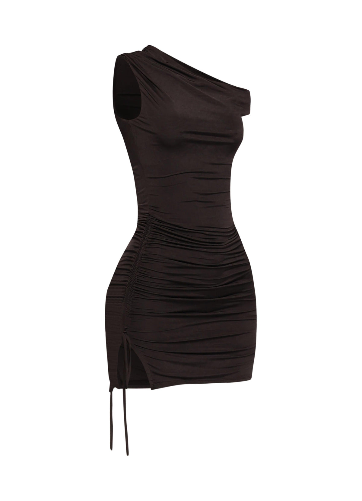 Asymmetrical Ruched Mini Dress in Black