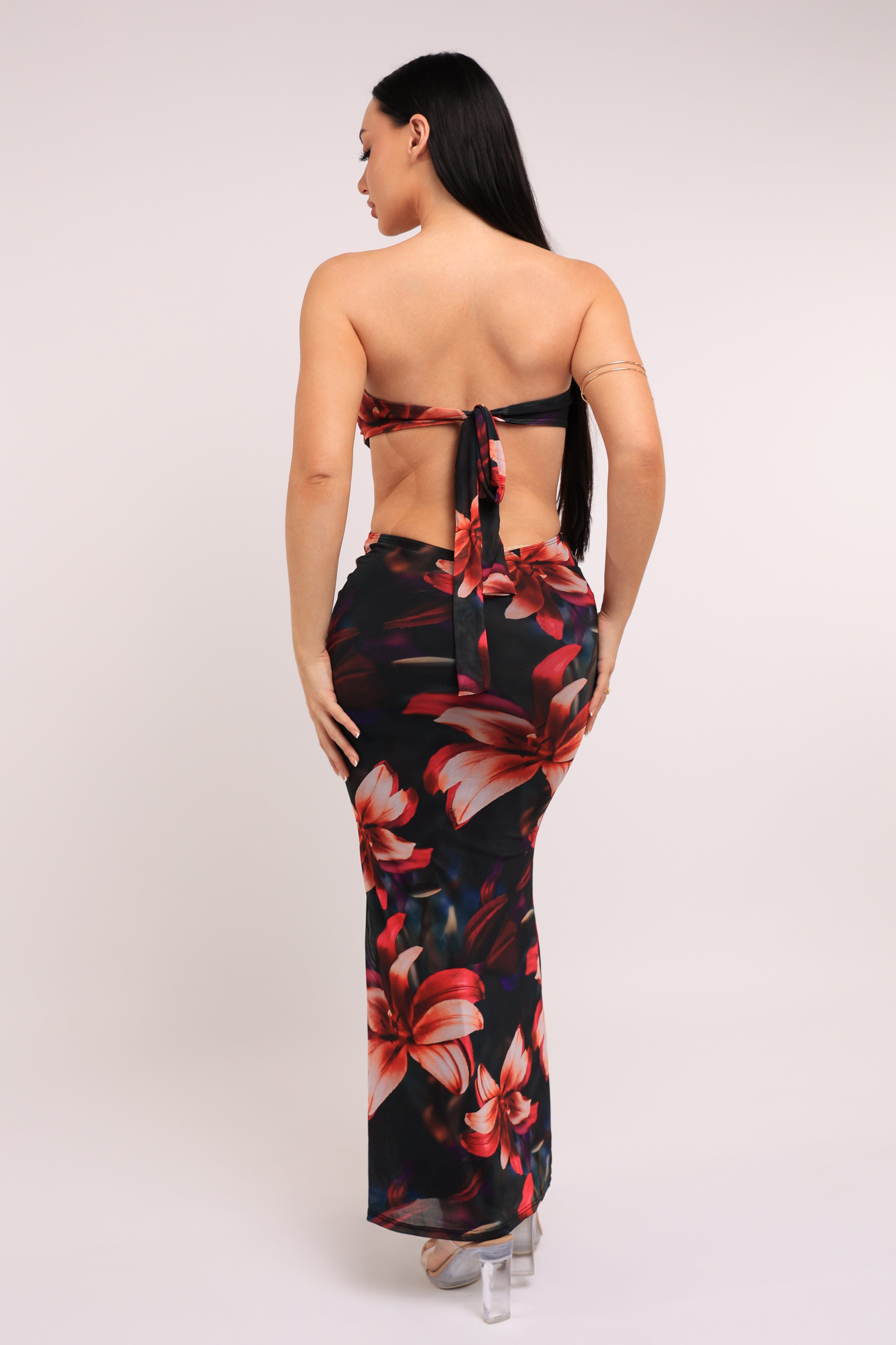 Strapless Cutout Midi Dress in Nude Combo Size XS – View 6