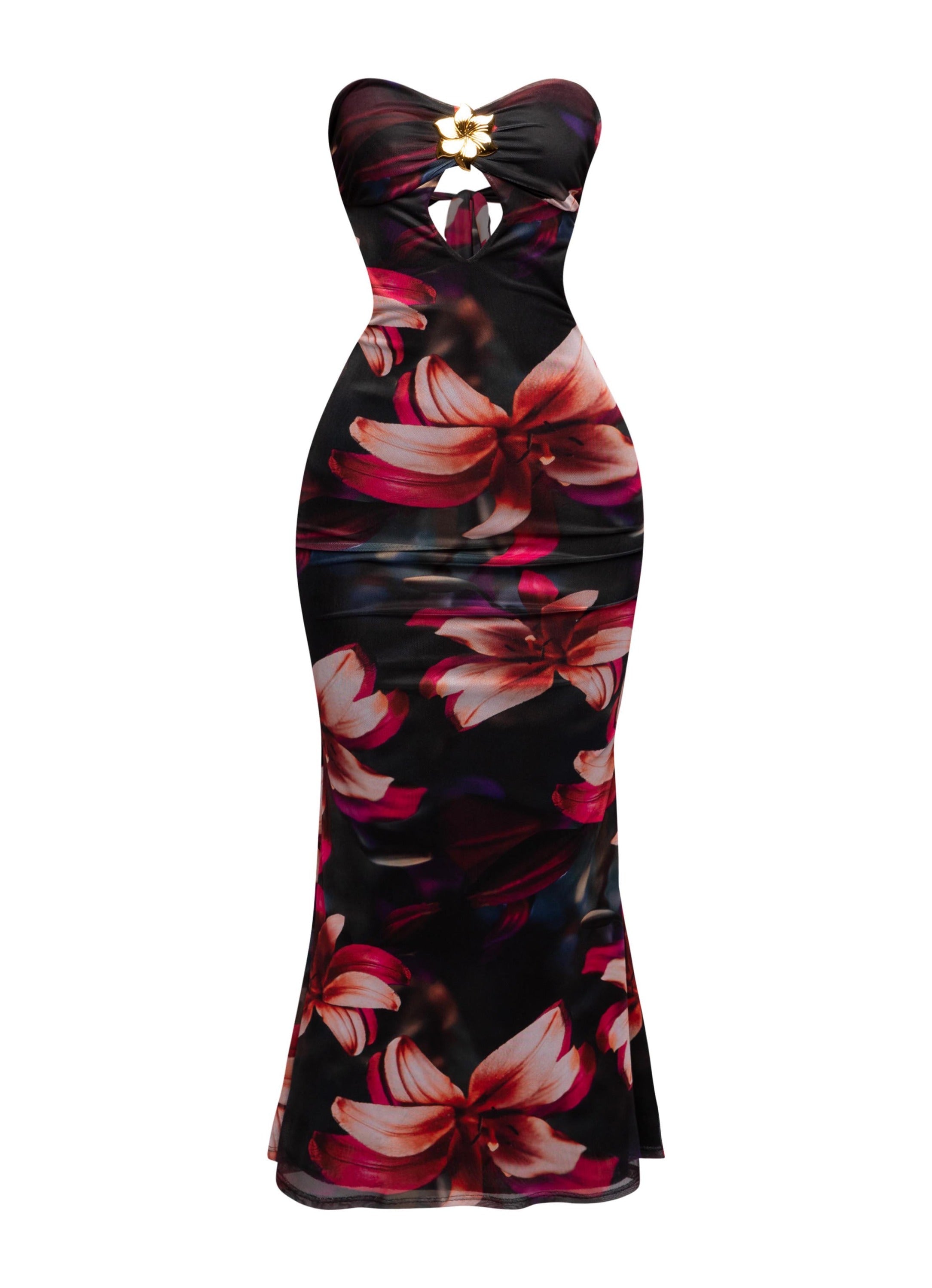 Strapless Cutout Midi Dress in Nude Combo Size L – View 9